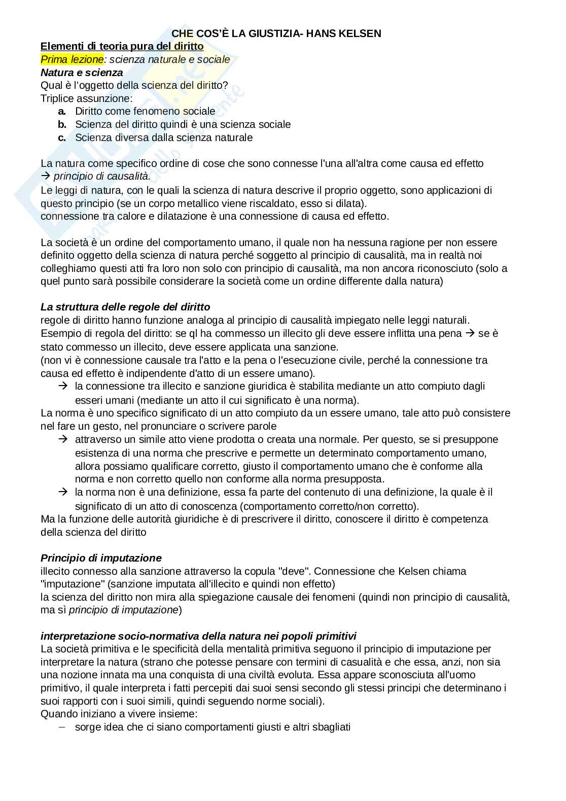 Riassunto esame Filosofia del diritto, Prof. Di Lucia Paolo, libro consigliato Che cos'è la giustizia, Kelsen Pag. 1