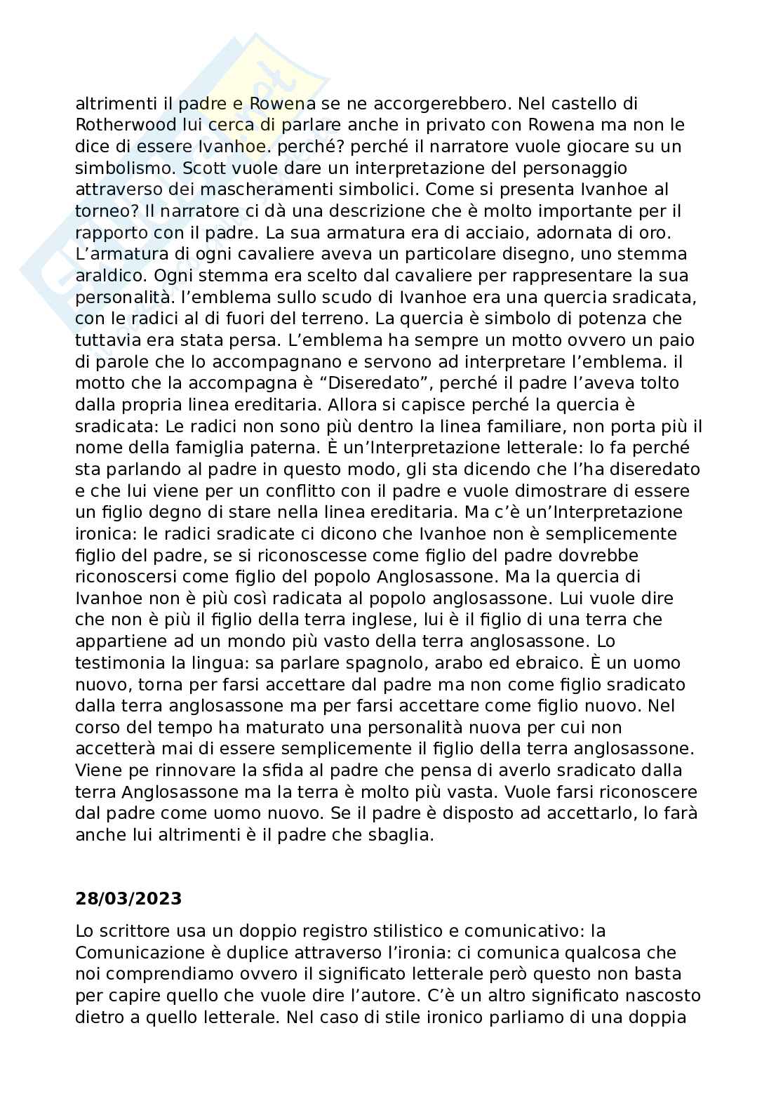 Riassunto esame Letteratura italiana contemporanea, Prof. Minetti Francesco, libro consigliato Ivnhoe, Scott Pag. 11