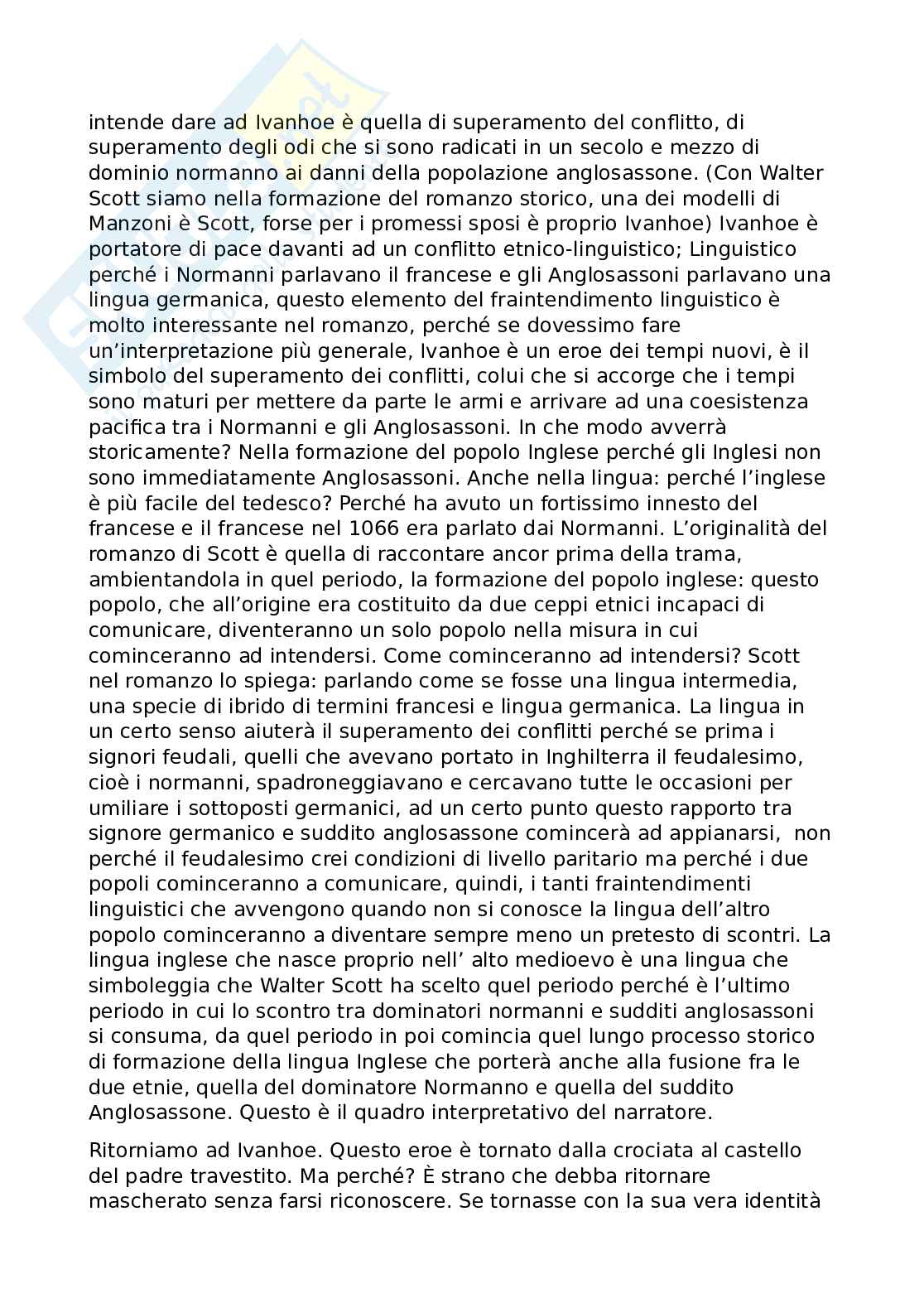 Riassunto esame Letteratura italiana contemporanea, Prof. Minetti Francesco, libro consigliato Ivnhoe, Scott Pag. 2