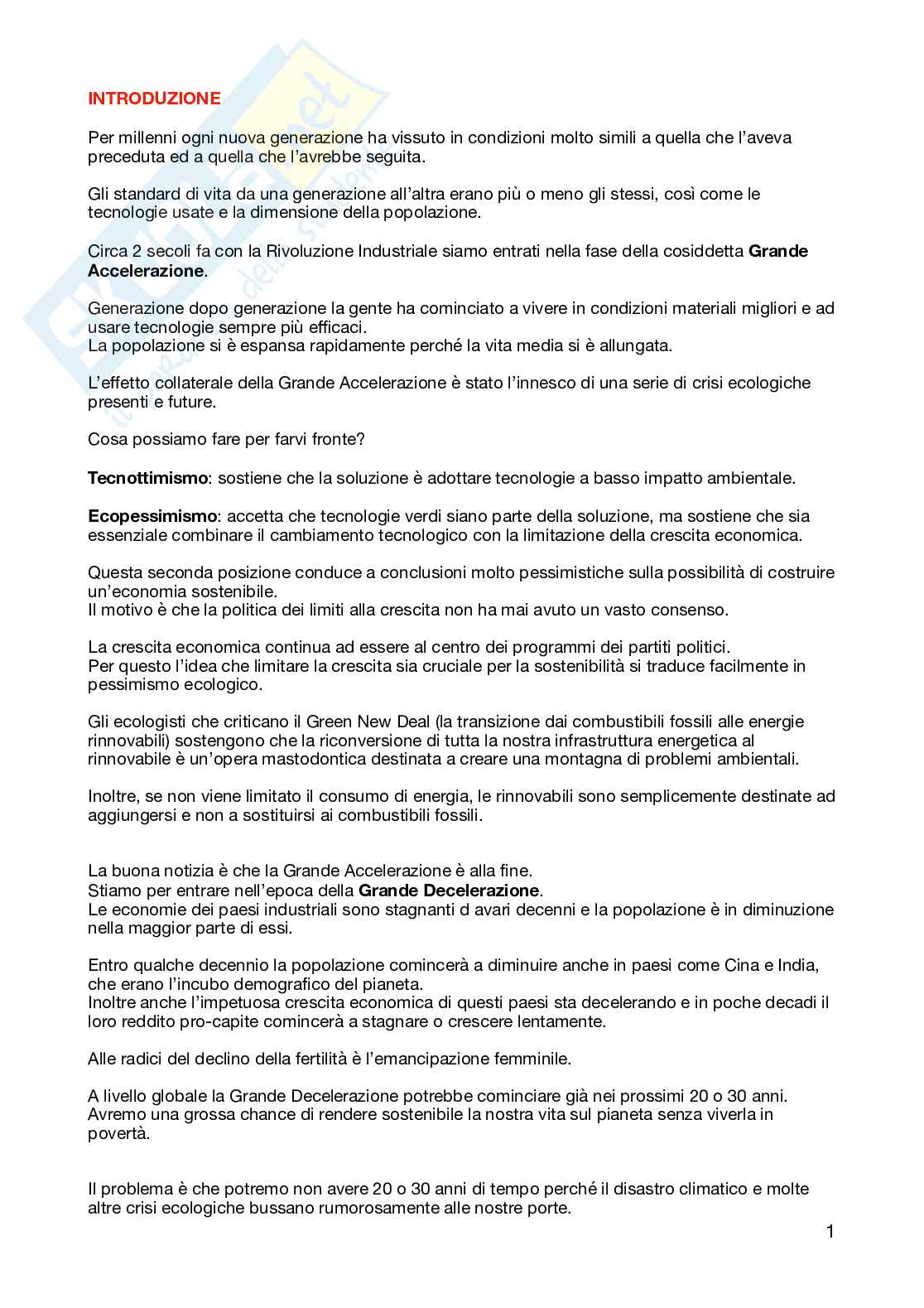 Riassunto esame Economia della felicità, Prof. Bartolini Stefano, libro consigliato Ecologia della Felicità, Stefano Bartolini Pag. 1