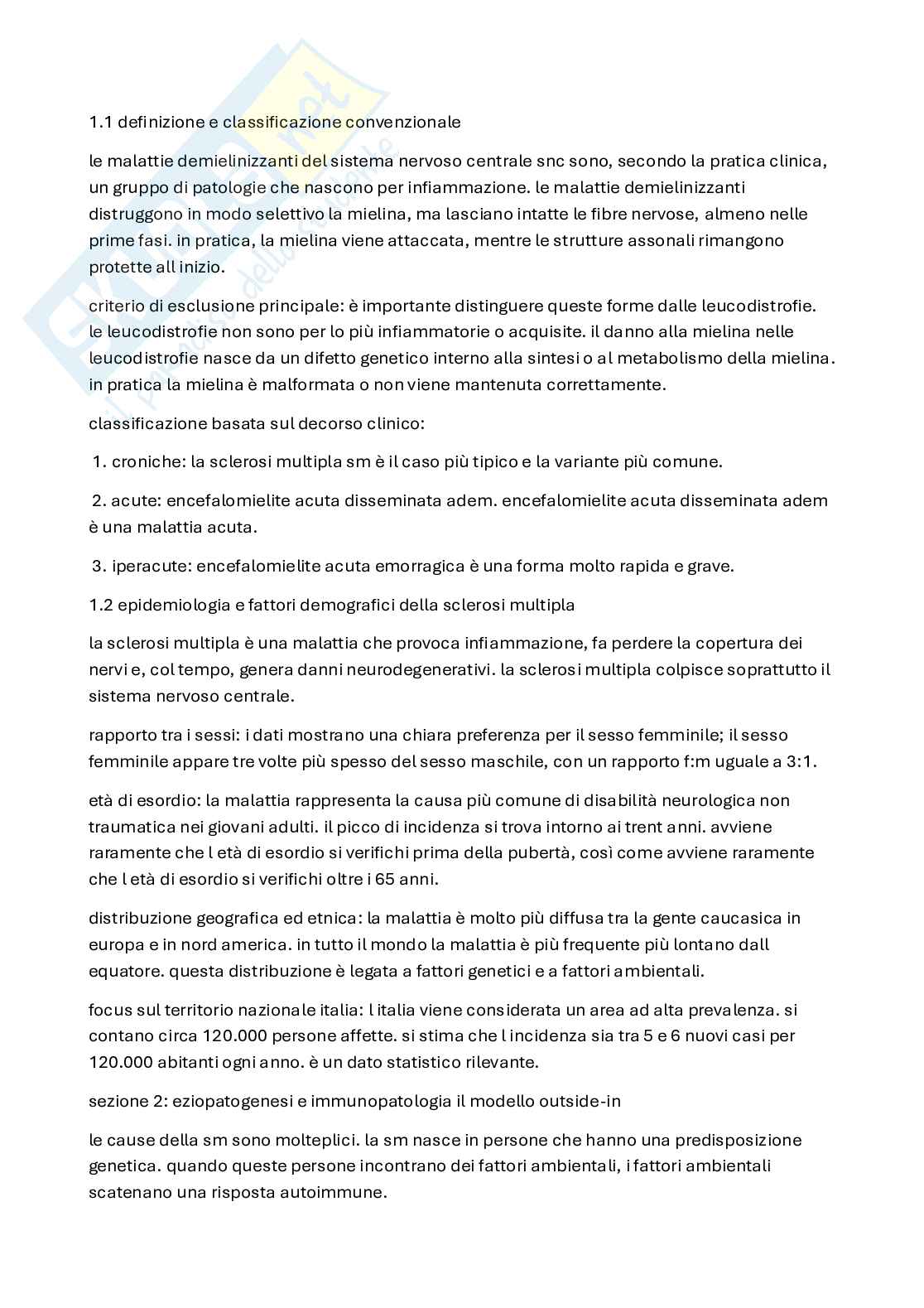 Fisiopatologia e anatomia patologica della sclerosi multipla Pag. 1