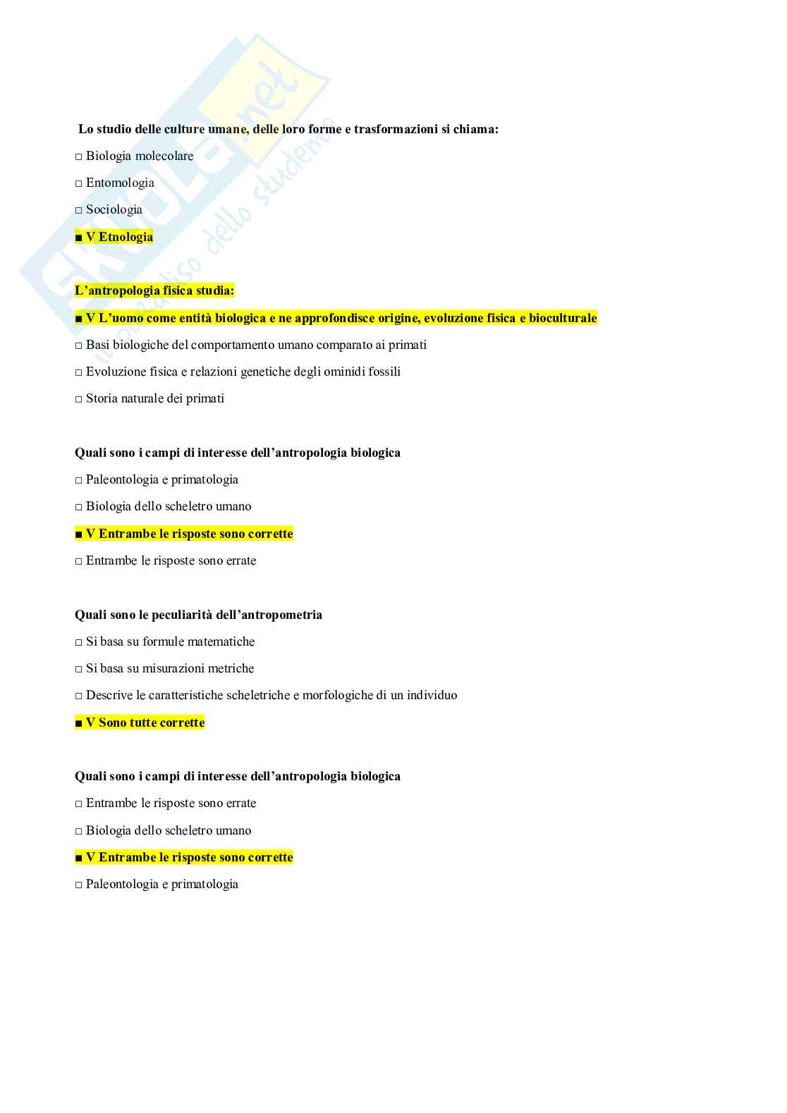 Domande chiuse Antropologia   Pag. 2