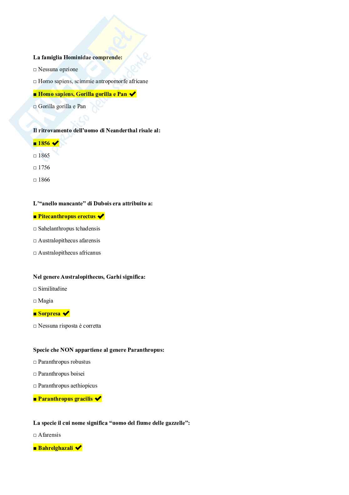 Domande chiuse Antropologia   Pag. 56