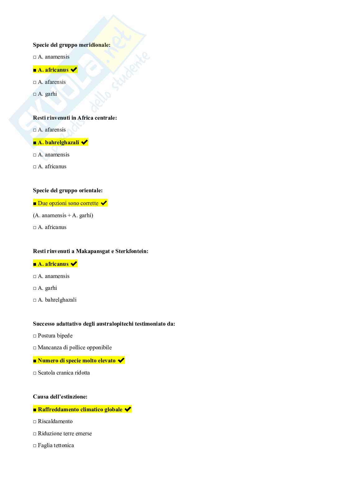 Domande chiuse Antropologia   Pag. 61