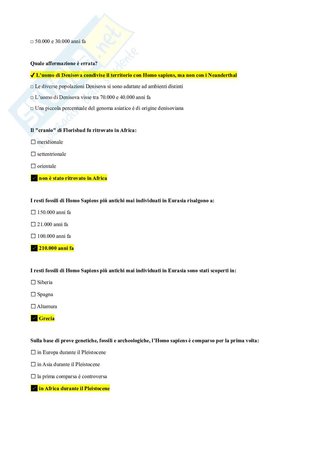 Domande chiuse Antropologia   Pag. 76