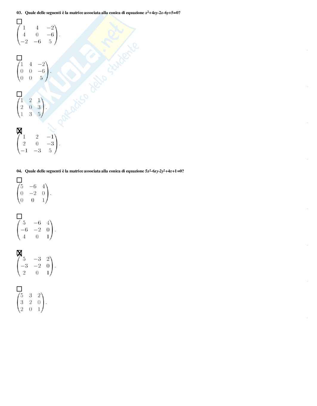 Complementi di matematica – Preparazione esame – Paniere completo risposte chiuse – A.A. 2025/2026 Pag. 101