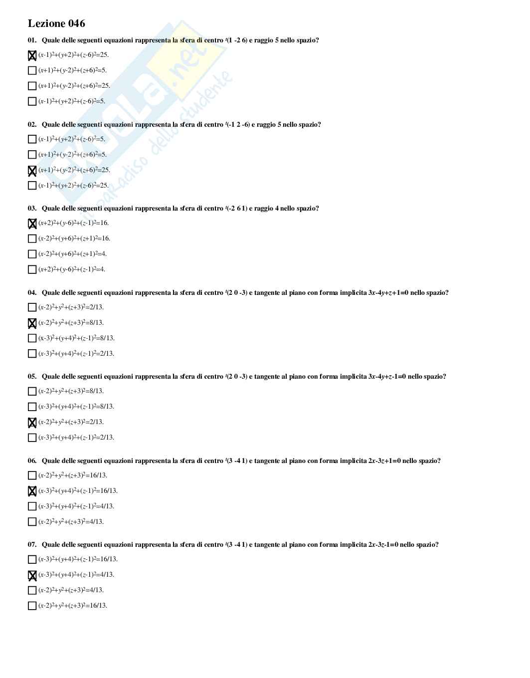 Complementi di matematica – Preparazione esame – Paniere completo risposte chiuse – A.A. 2025/2026 Pag. 106