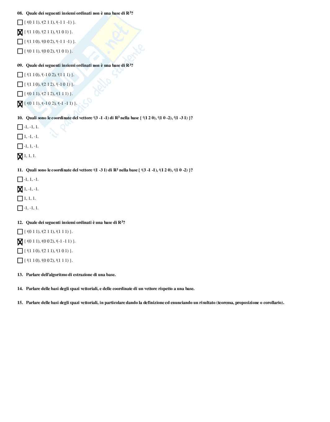 Complementi di matematica – Preparazione esame – Paniere completo risposte chiuse – A.A. 2025/2026 Pag. 11