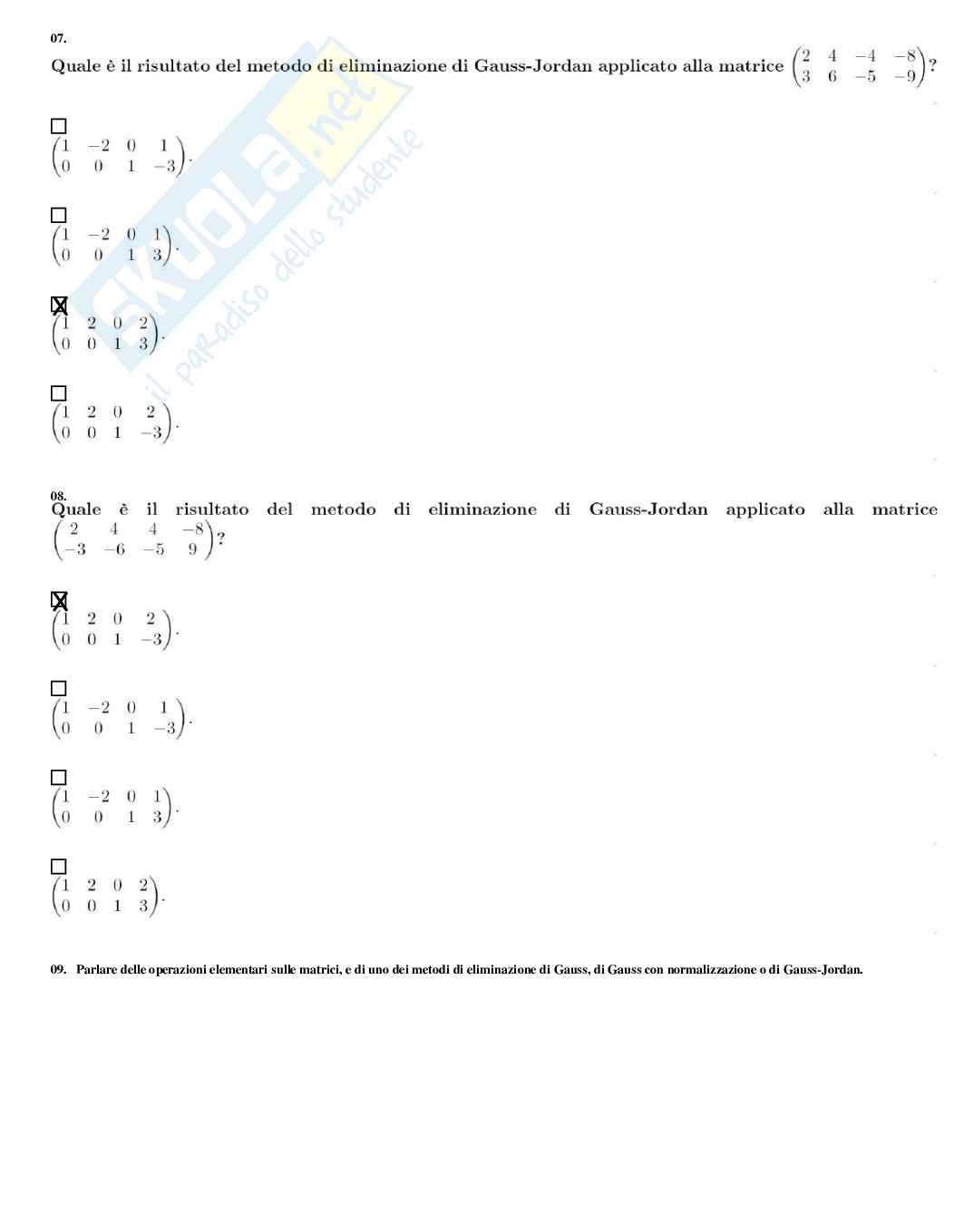 Complementi di matematica – Preparazione esame – Paniere completo risposte chiuse – A.A. 2025/2026 Pag. 16