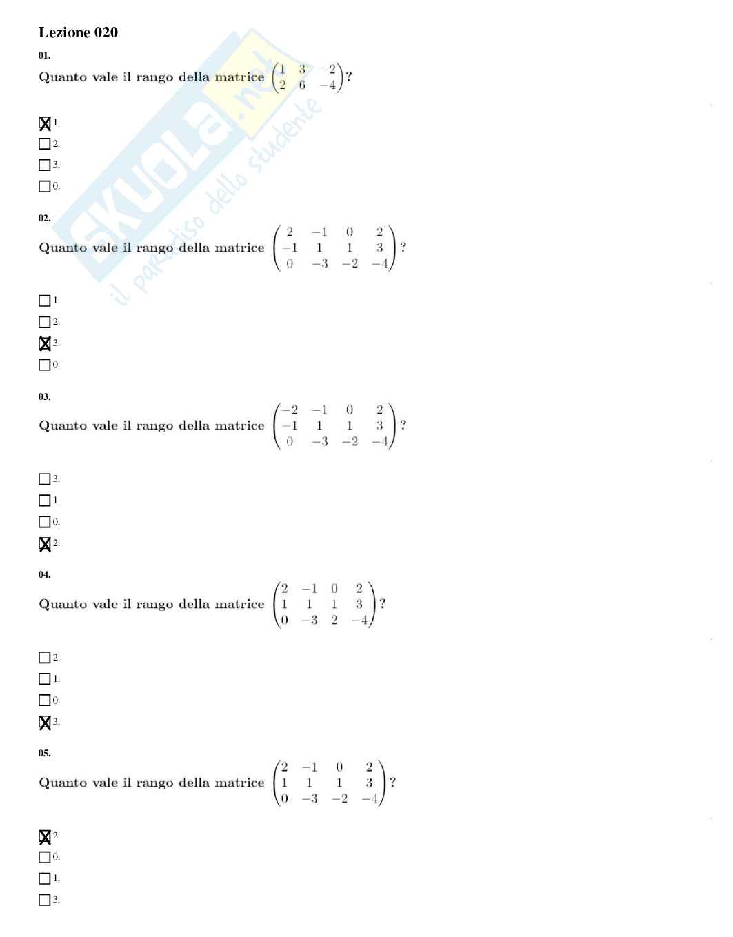 Complementi di matematica – Preparazione esame – Paniere completo risposte chiuse – A.A. 2025/2026 Pag. 21