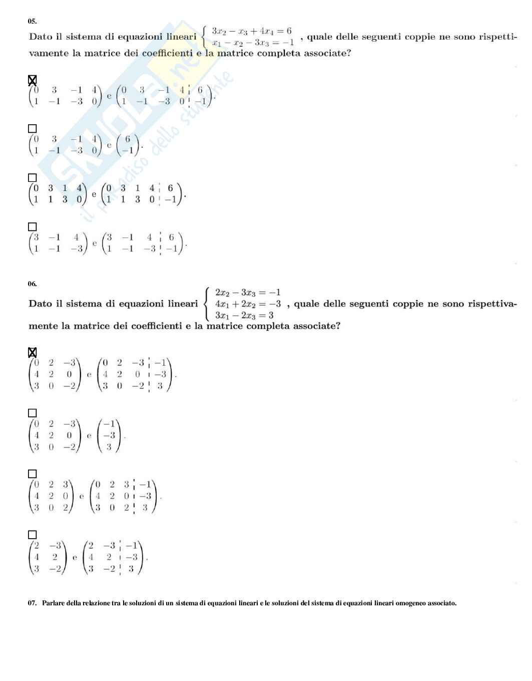 Complementi di matematica – Preparazione esame – Paniere completo risposte chiuse – A.A. 2025/2026 Pag. 31