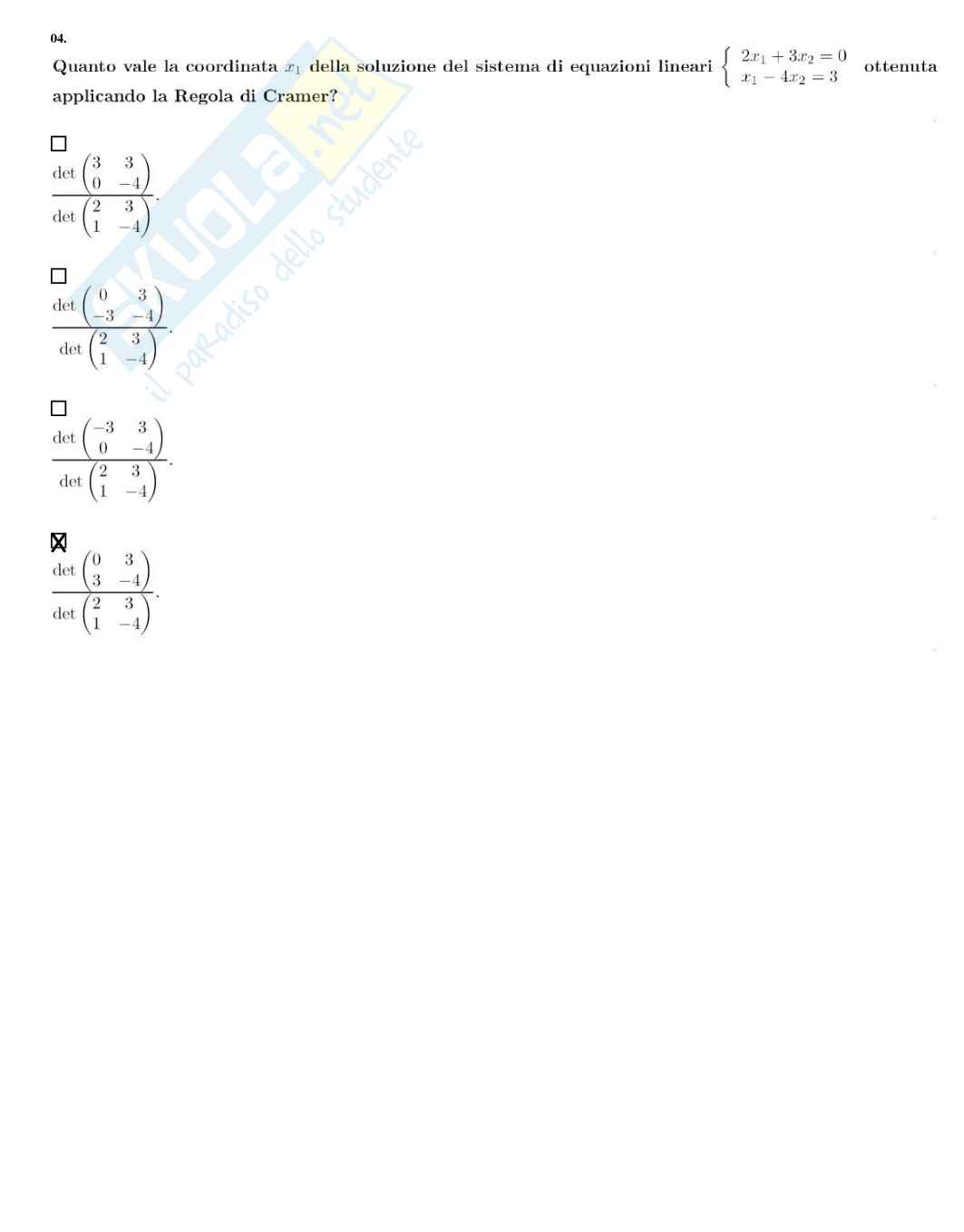 Complementi di matematica – Preparazione esame – Paniere completo risposte chiuse – A.A. 2025/2026 Pag. 41