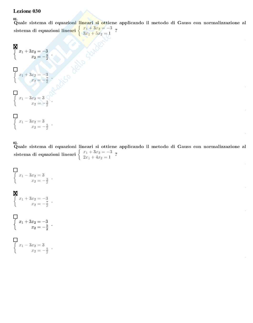 Complementi di matematica – Preparazione esame – Paniere completo risposte chiuse – A.A. 2025/2026 Pag. 46