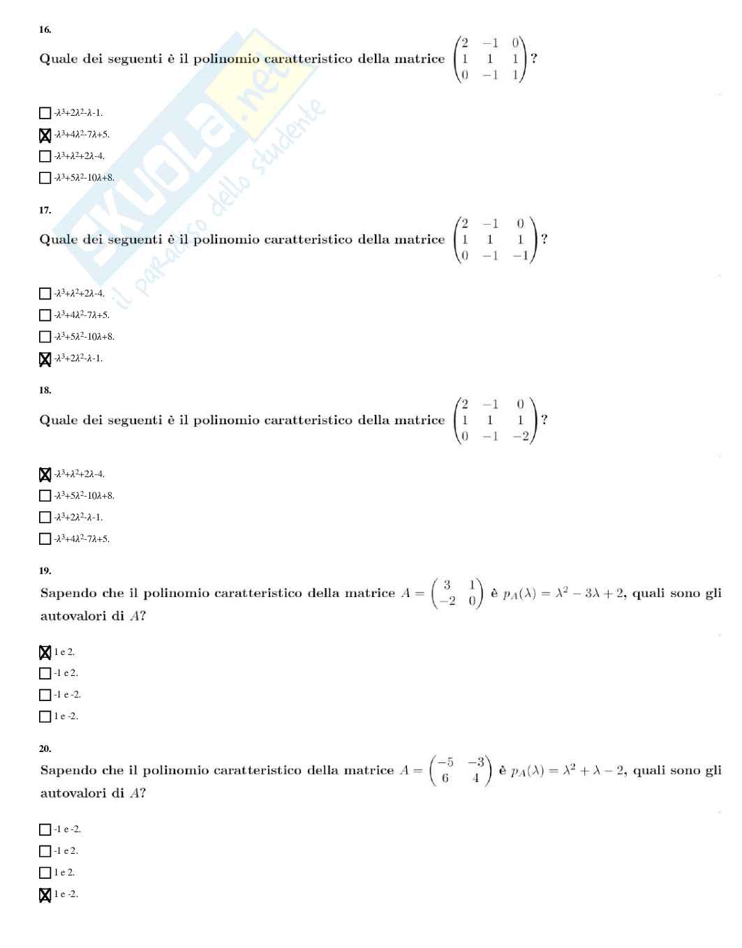 Complementi di matematica – Preparazione esame – Paniere completo risposte chiuse – A.A. 2025/2026 Pag. 51