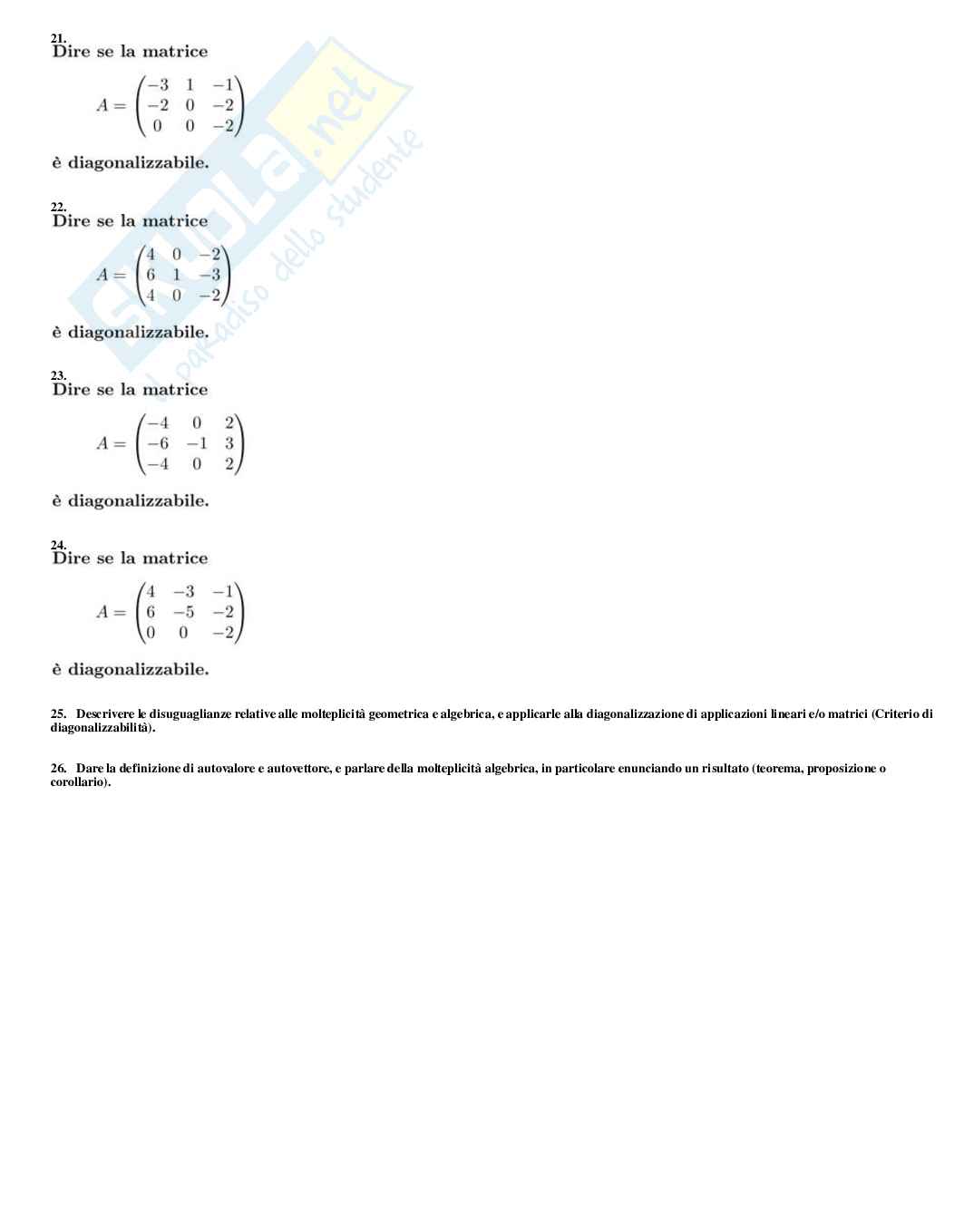 Complementi di matematica – Preparazione esame – Paniere completo risposte chiuse – A.A. 2025/2026 Pag. 56