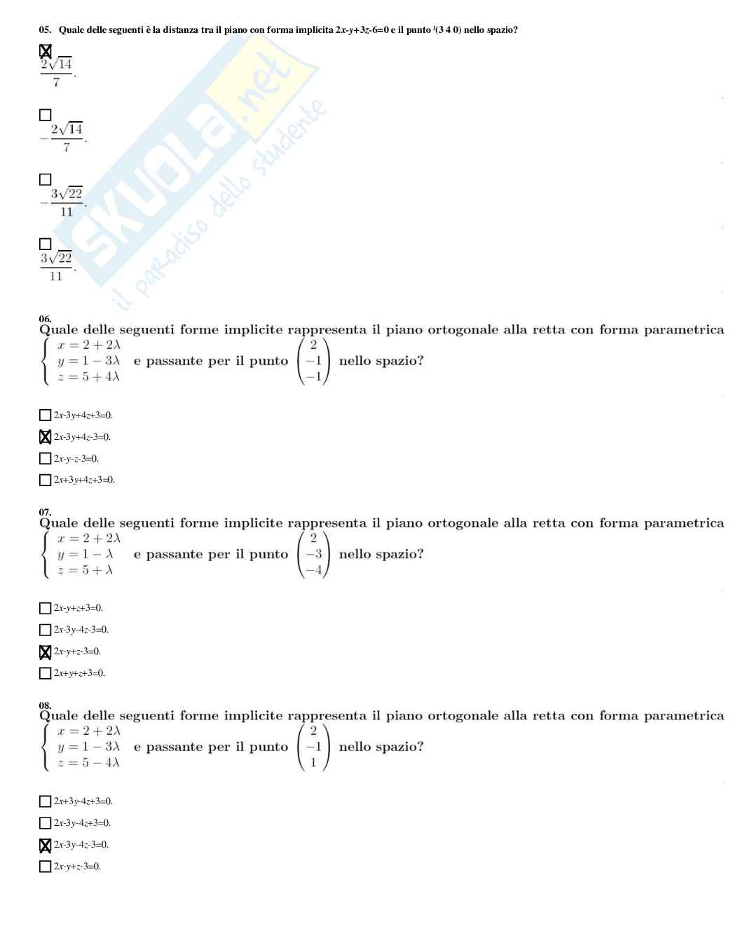 Complementi di matematica – Preparazione esame – Paniere completo risposte chiuse – A.A. 2025/2026 Pag. 76