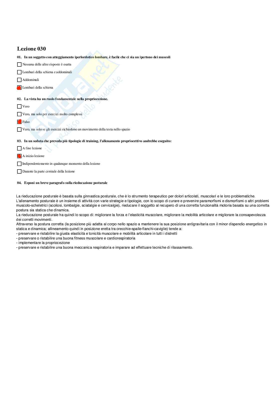 Paniere Attività motoria, preventiva, compensativa e rieducativa - (2026) - Risposte multiple corrette Pag. 31