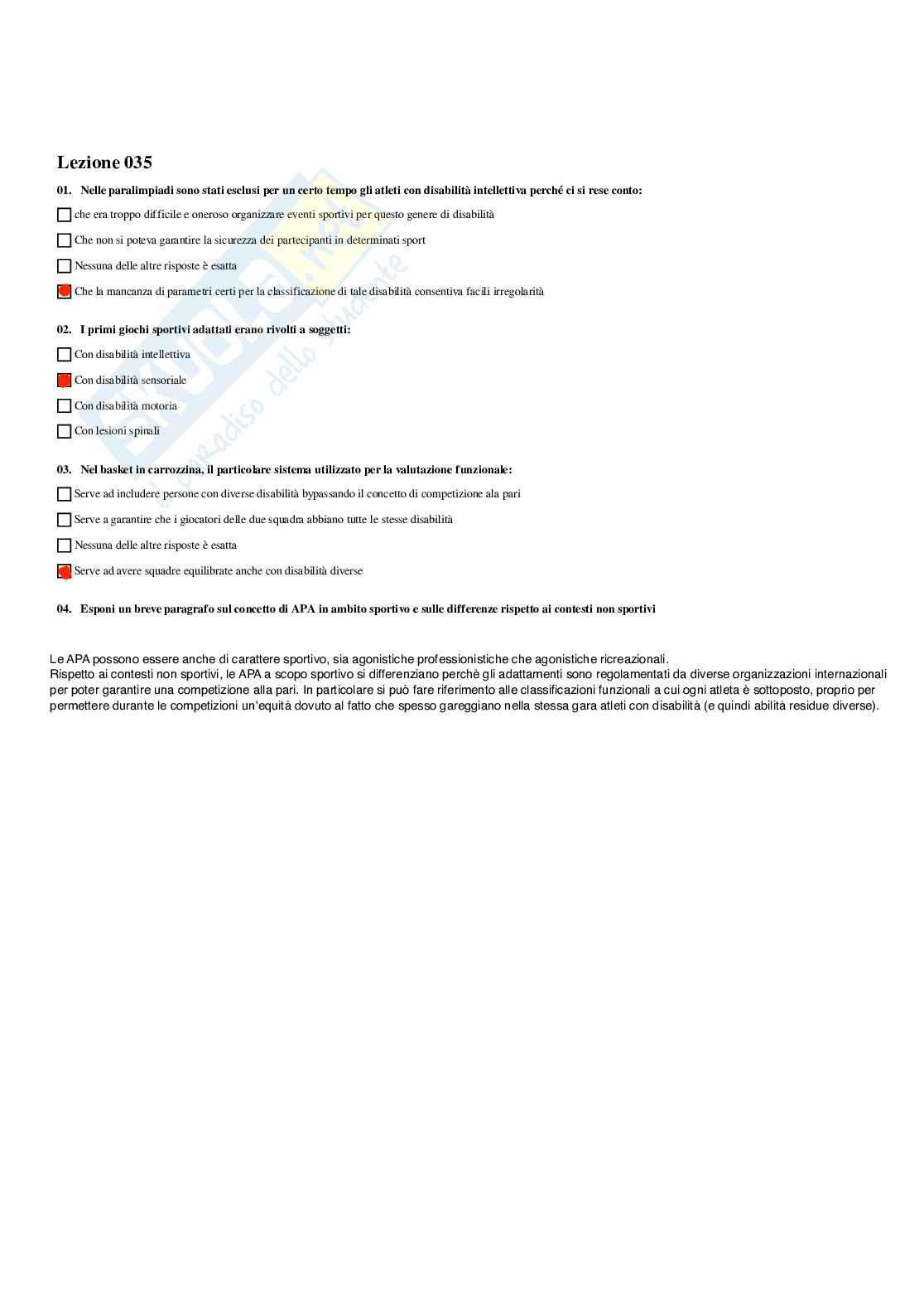 Paniere Attività motoria, preventiva, compensativa e rieducativa - (2026) - Risposte multiple corrette Pag. 36