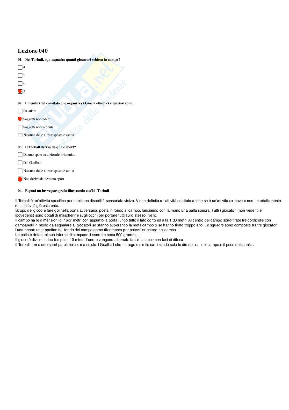 Paniere Attività motoria, preventiva, compensativa e rieducativa - (2026) - Risposte multiple corrette Pag. 41