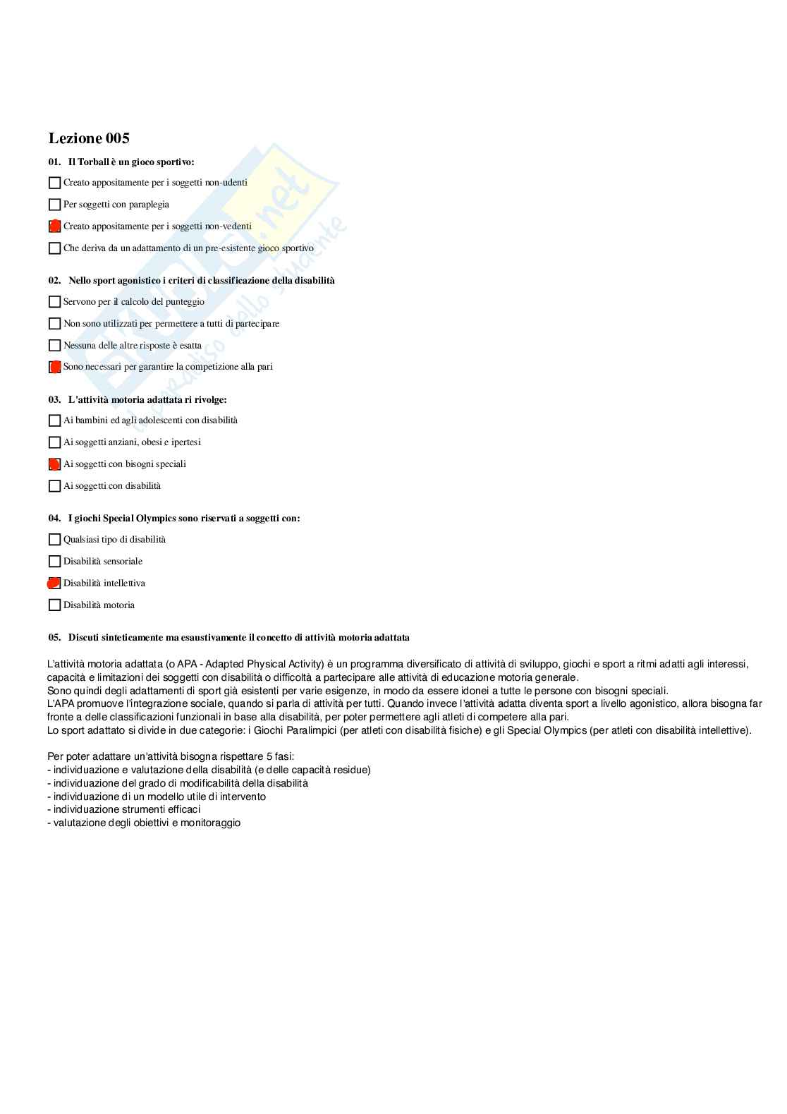 Paniere Attività motoria, preventiva, compensativa e rieducativa - (2026) - Risposte multiple corrette Pag. 6
