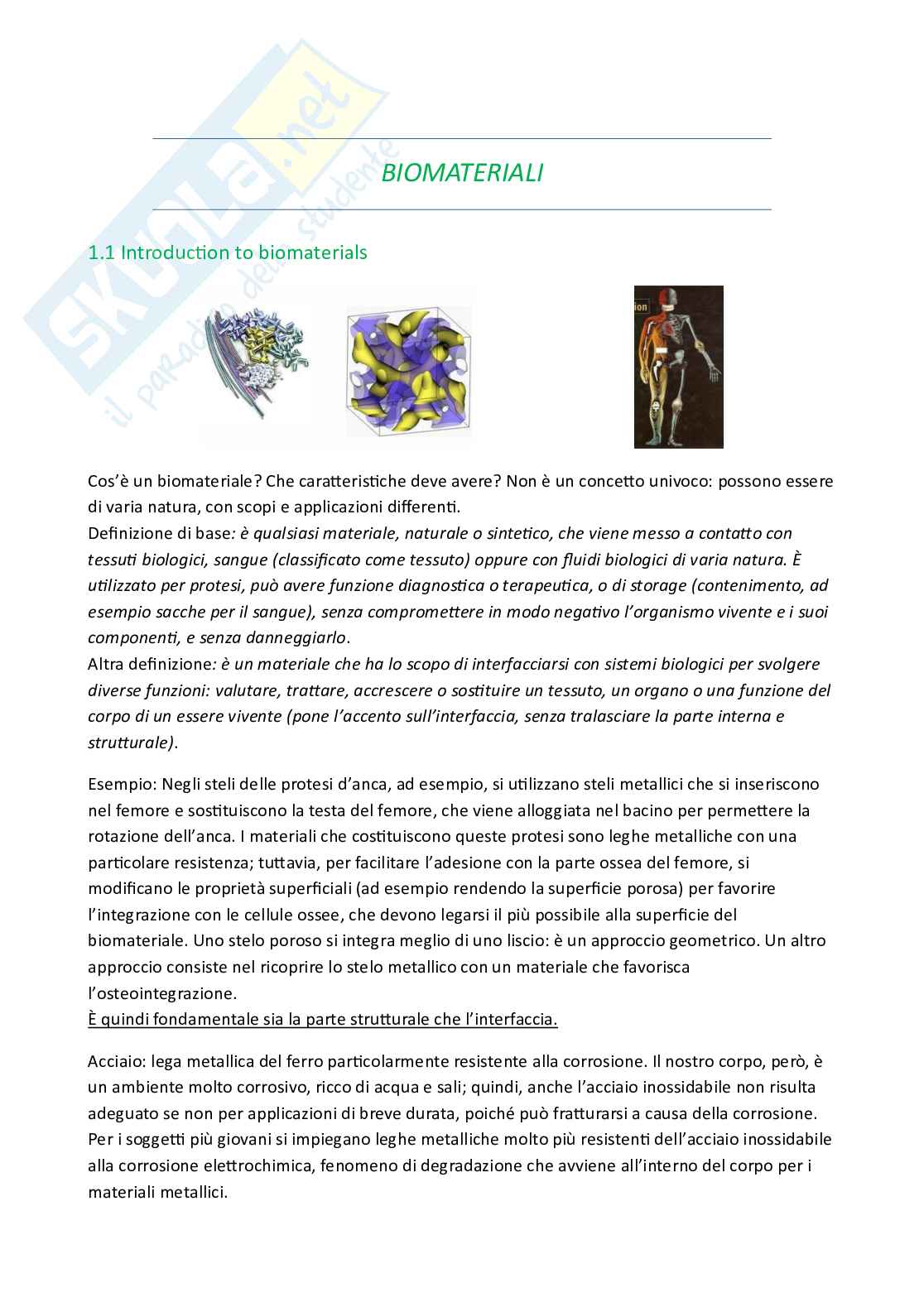 Appunti Biomateriali Pag. 1