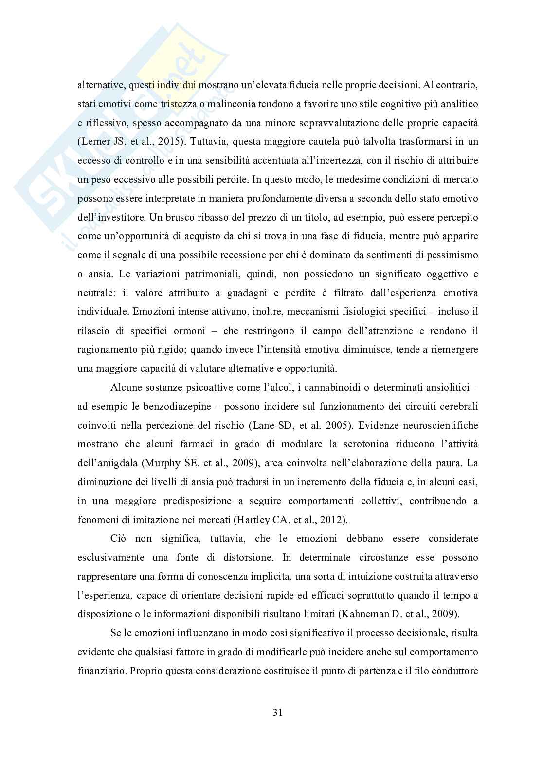 Tesi in Neurofinanza - L'influenza ormonale sulla performance dell'Investitore nei mercati finanziari Pag. 31