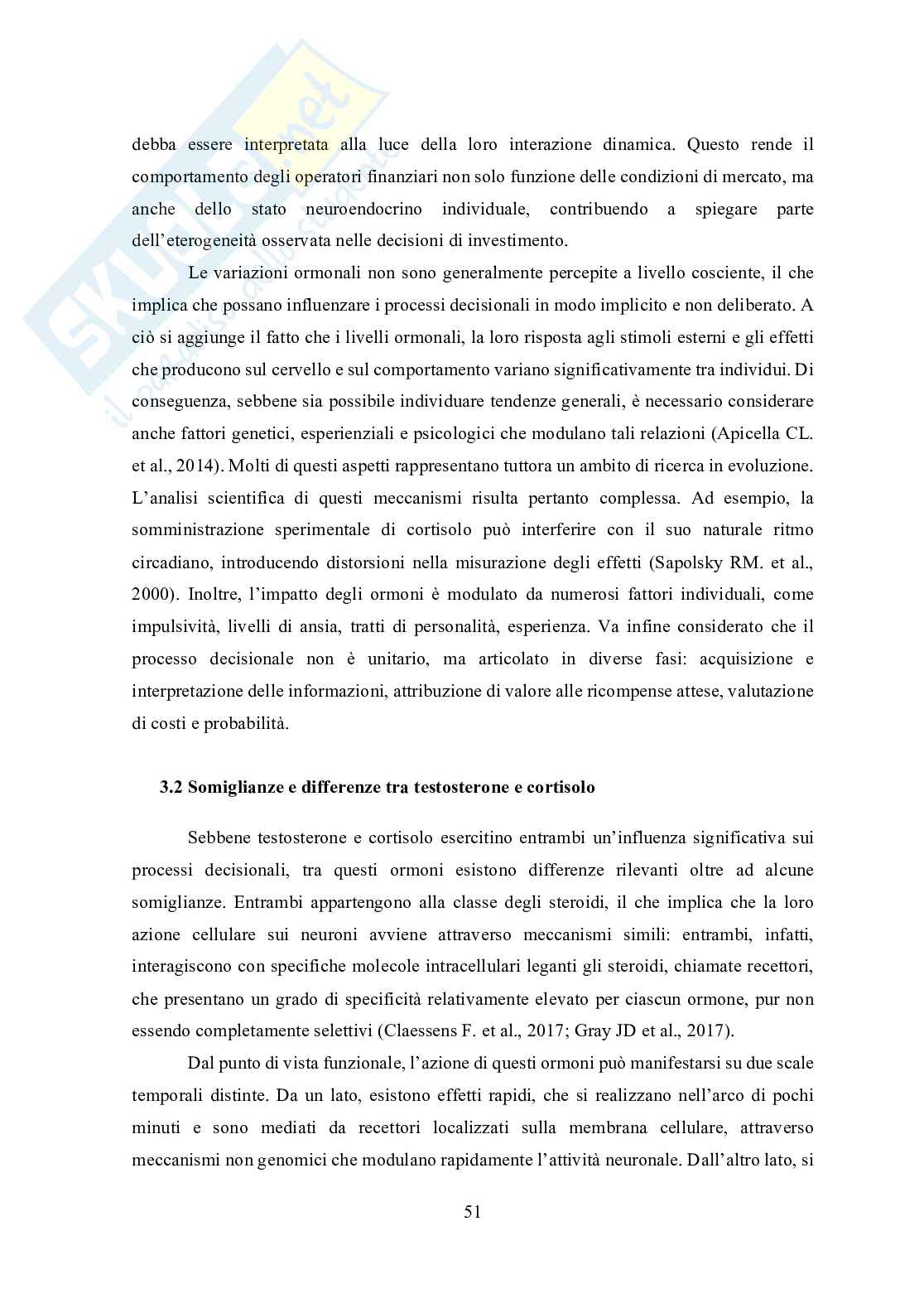 Tesi in Neurofinanza - L'influenza ormonale sulla performance dell'Investitore nei mercati finanziari Pag. 51