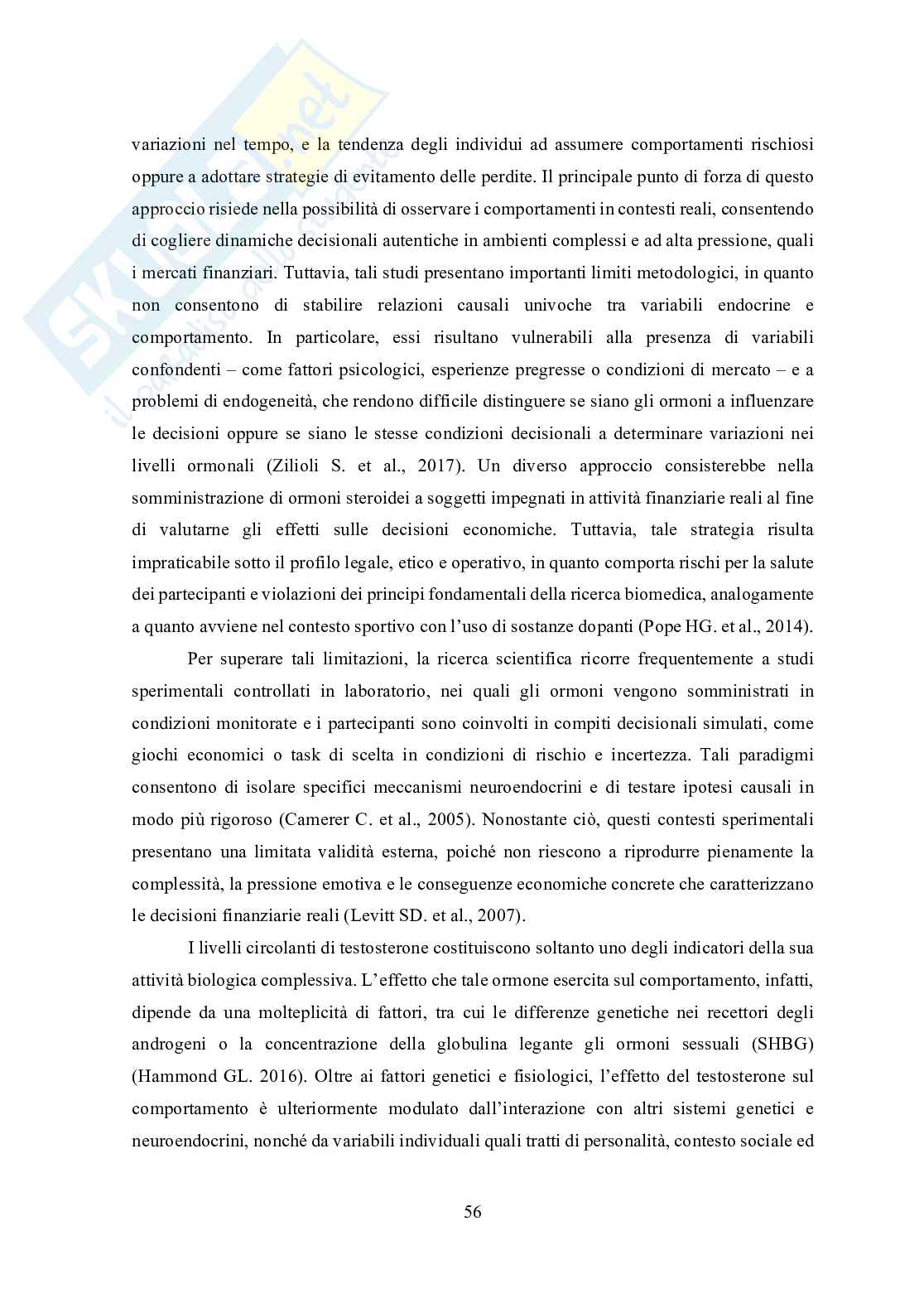 Tesi in Neurofinanza - L'influenza ormonale sulla performance dell'Investitore nei mercati finanziari Pag. 56