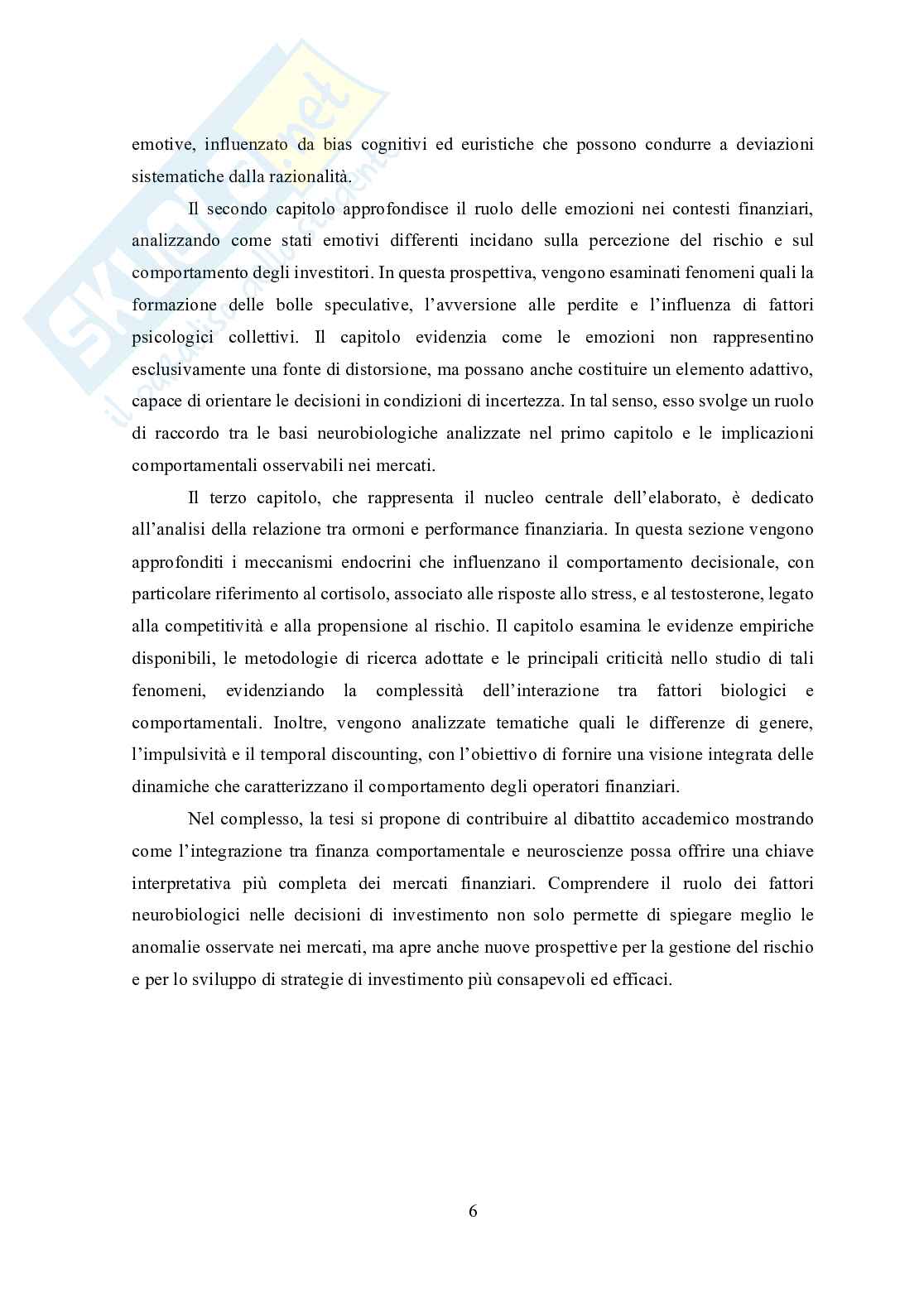Tesi in Neurofinanza - L'influenza ormonale sulla performance dell'Investitore nei mercati finanziari Pag. 6