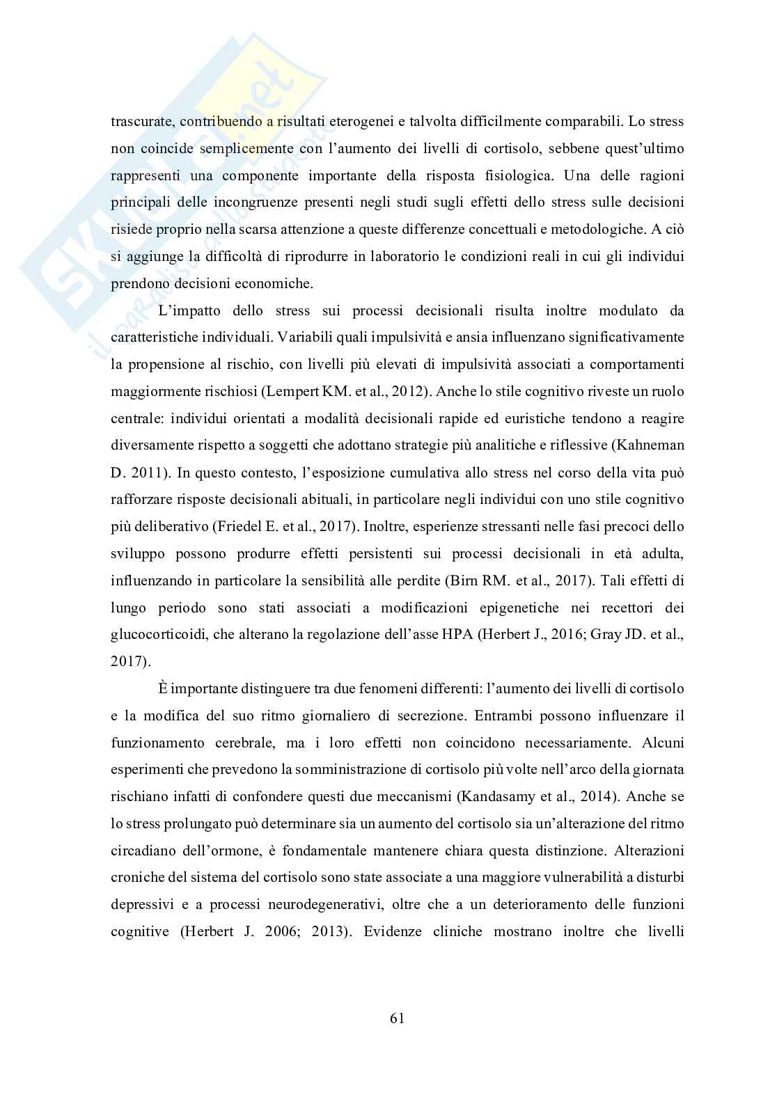 Tesi in Neurofinanza - L'influenza ormonale sulla performance dell'Investitore nei mercati finanziari Pag. 61