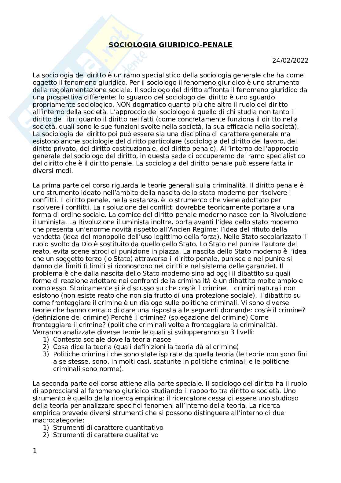 Appunti di Sociologia giuridico-penale Pag. 1
