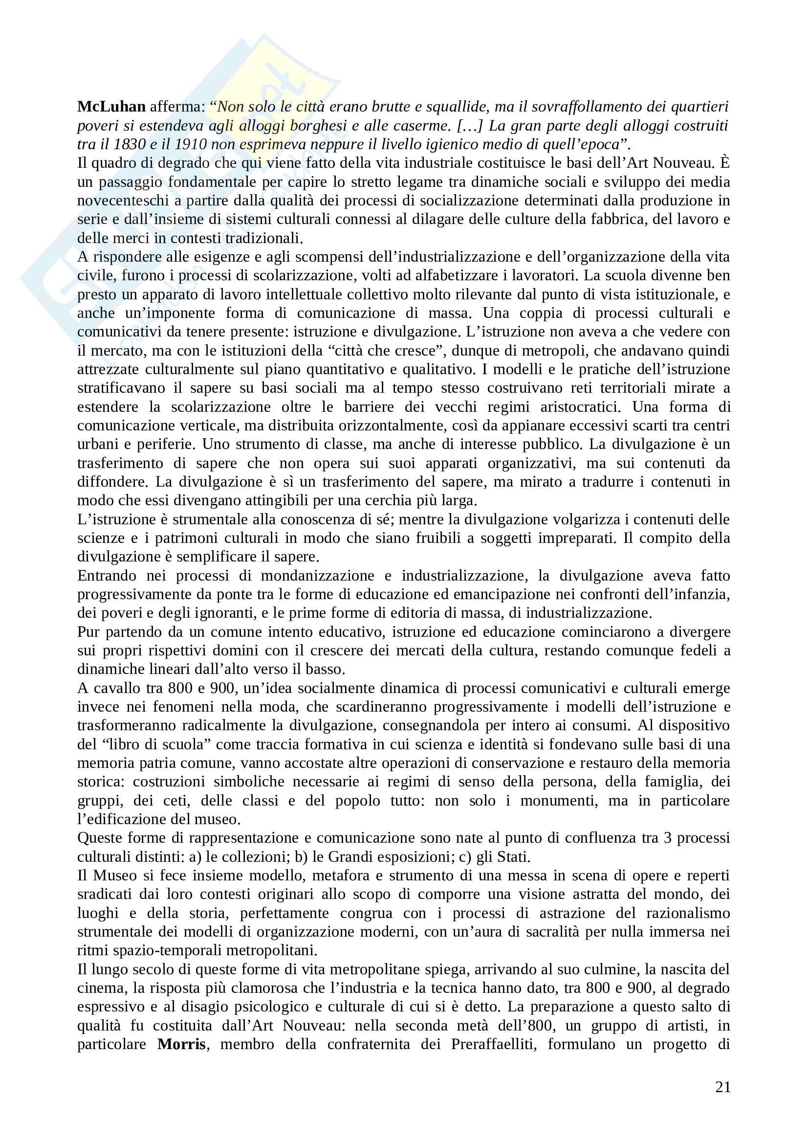 Riassunto esame Introduzione ai media, prof. Miconi, libro consigliato Sociologie della comunicazione, Abruzzese e Mancini Pag. 21