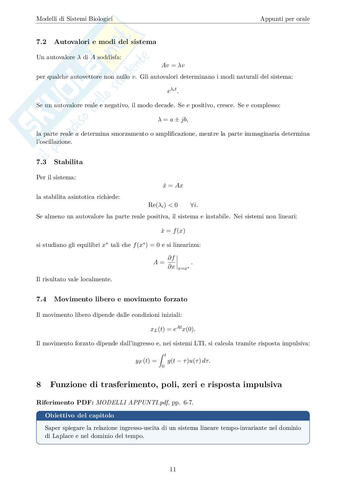 Blocco 1 Modelli di sistemi biologici - Fondamenti di modelli matematici Pag. 11