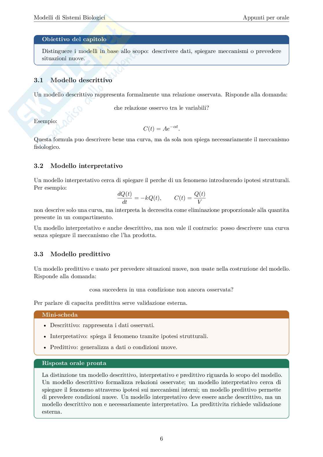 Blocco 1 Modelli di sistemi biologici - Fondamenti di modelli matematici Pag. 6