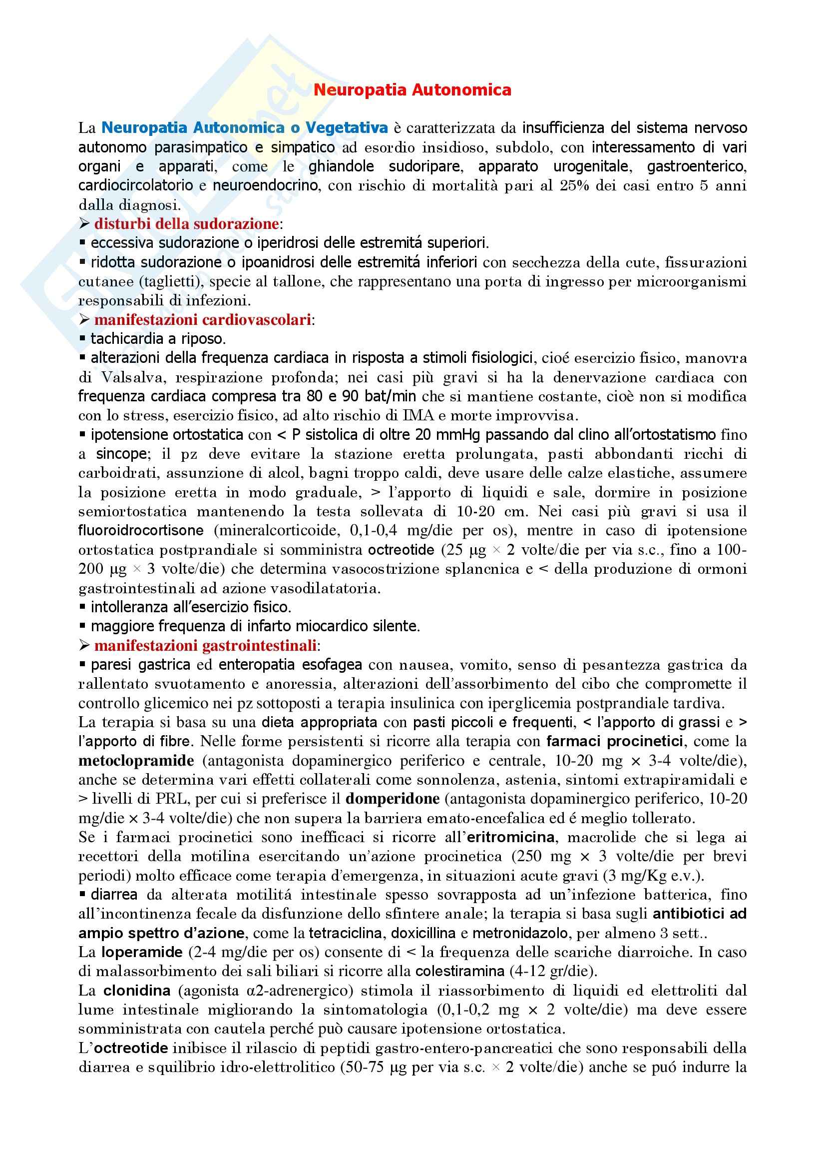 Endocrinologia - la neuropatia autonomica Pag. 1