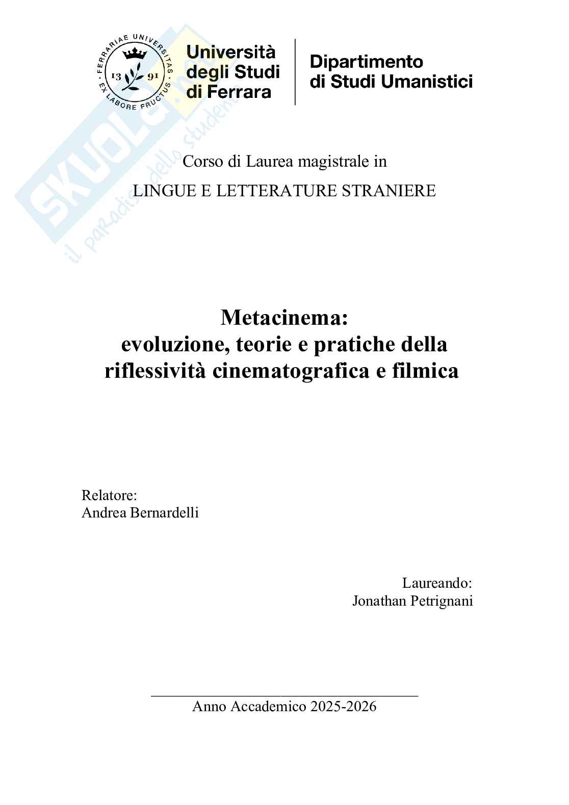 Metacinema: evoluzione, teorie e pratiche della riflessività cinematografica e filmica Pag. 1