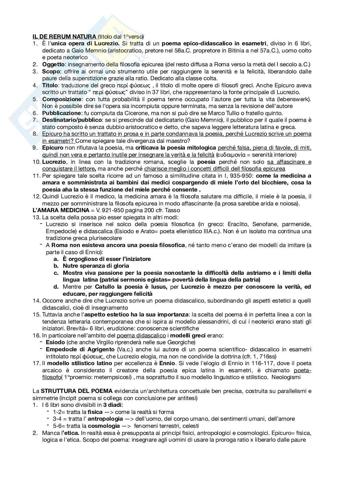 Letteratura latina - Lucrezio Pag. 2