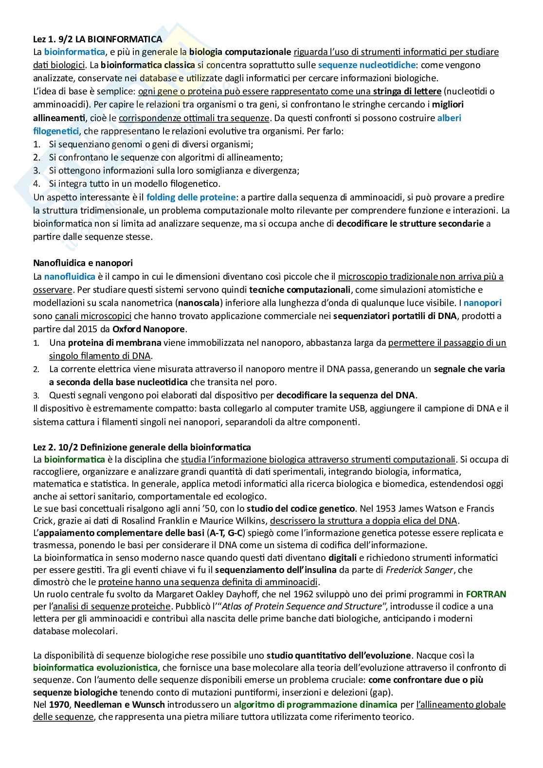Appunti di bioinformatica del prof Di Muccio Pag. 1