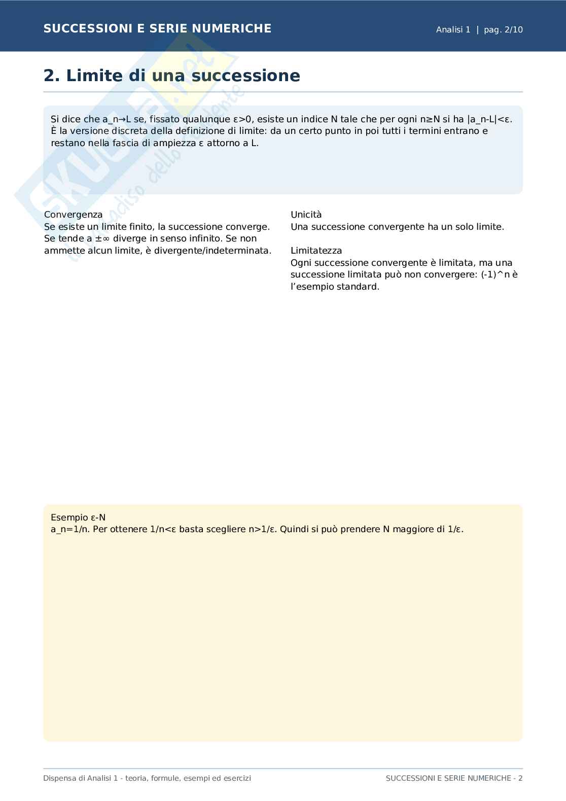 Analisi 1 - Successioni: definizione e primi esempi Pag. 2
