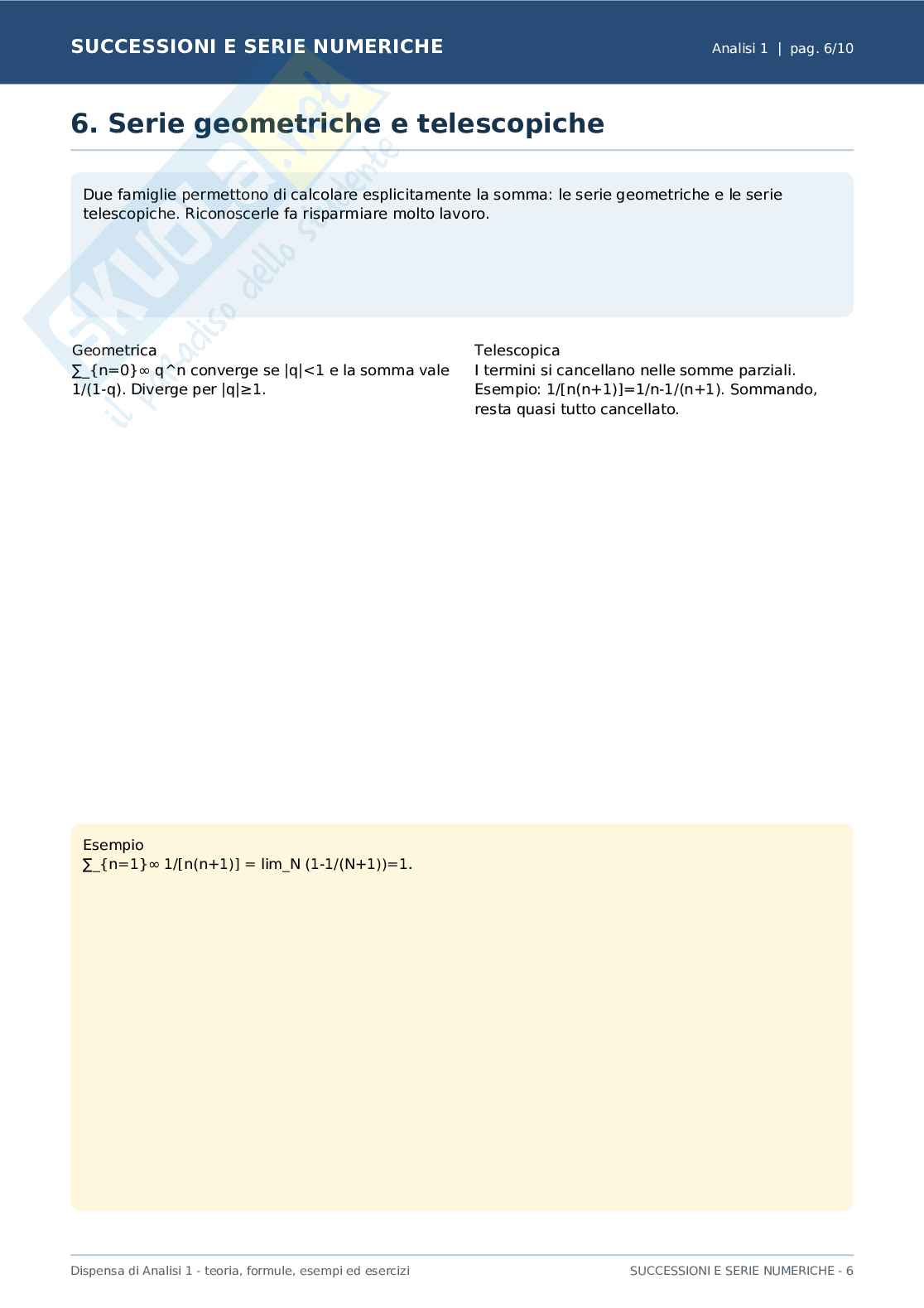 Analisi 1 - Successioni: definizione e primi esempi Pag. 6