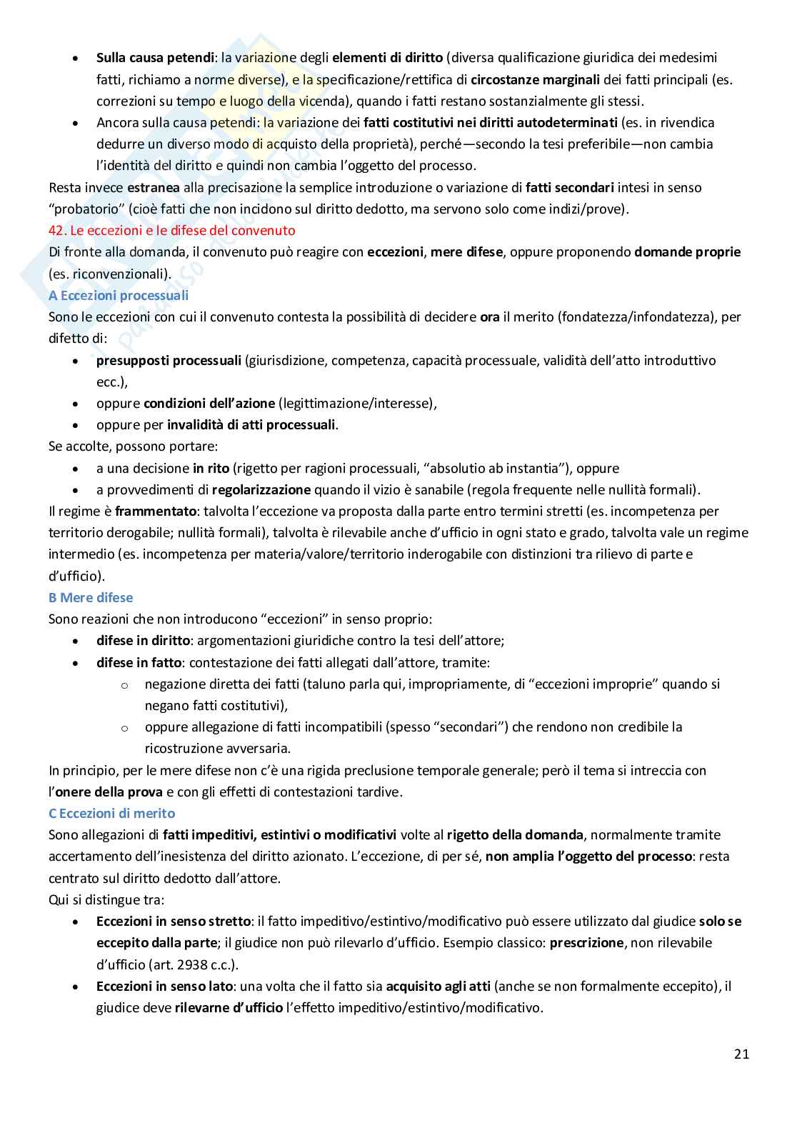 Riassunto esame Diritto processuale civile, Prof. Graziosi Andrea, libro consigliato Diritto processuale civile, volume 1, Balena Pag. 21