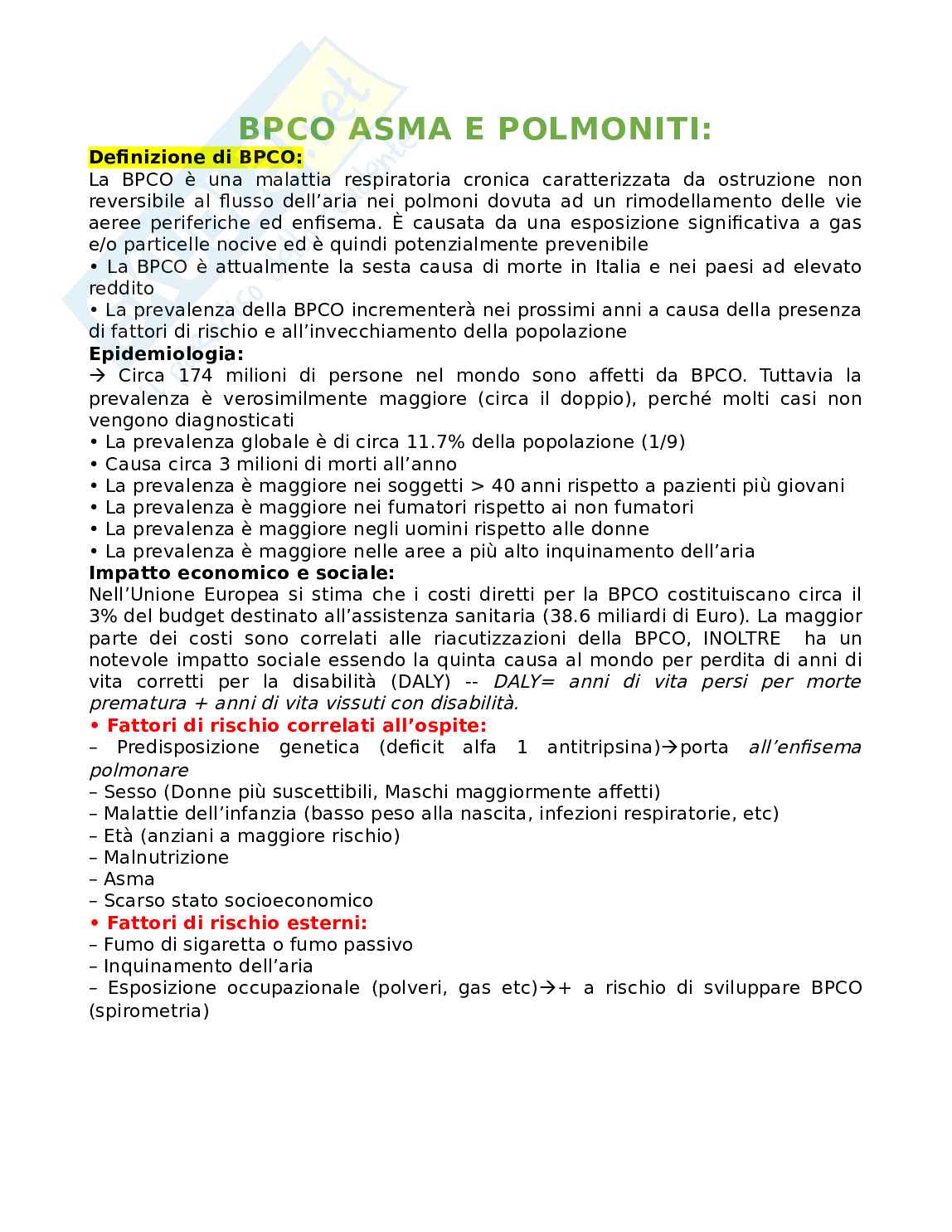Appunti Medicina generale - BPCO e Asma  Pag. 1
