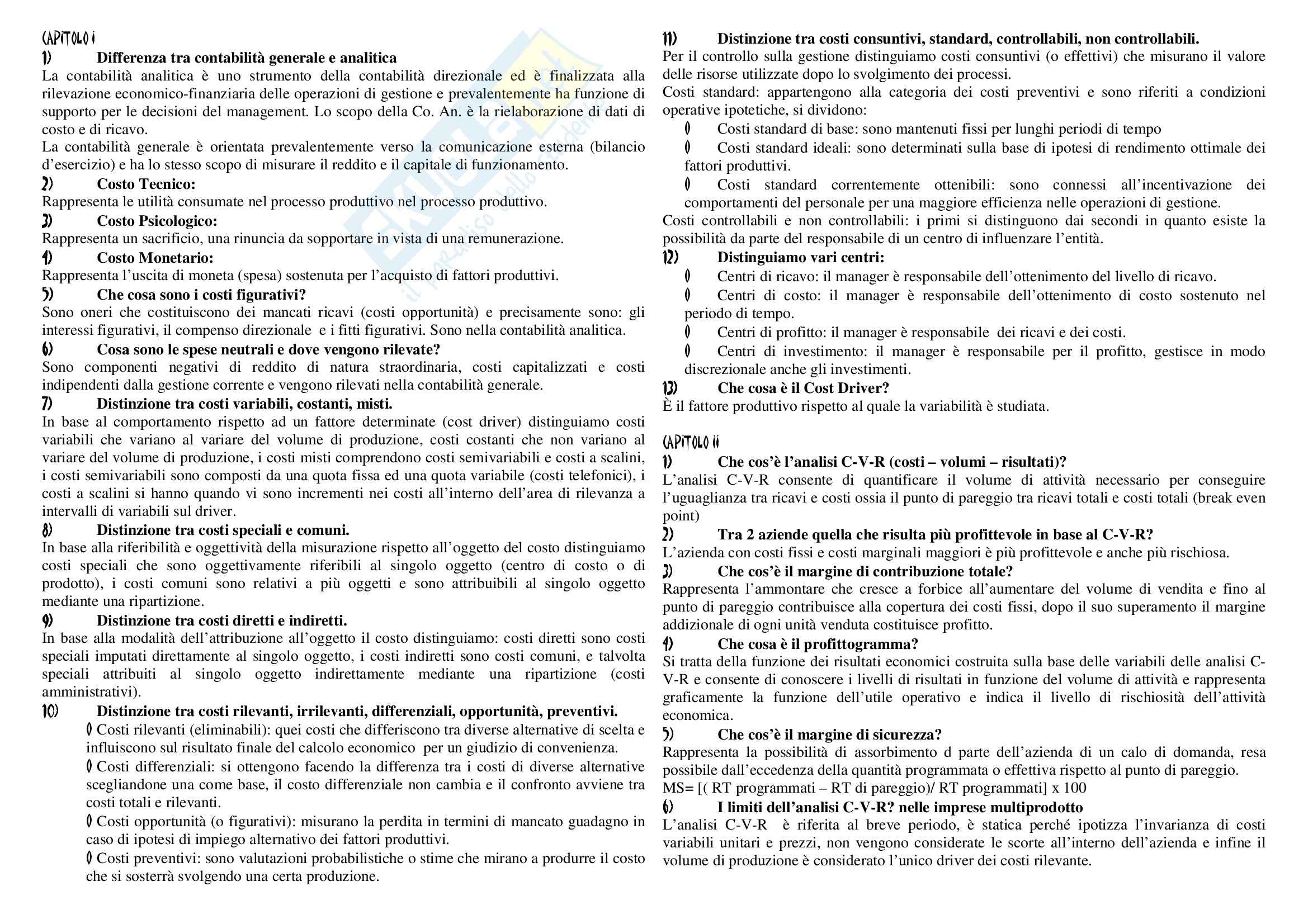 Economia aziendale - analisi e contabilità dei costi - appunti Pag. 1