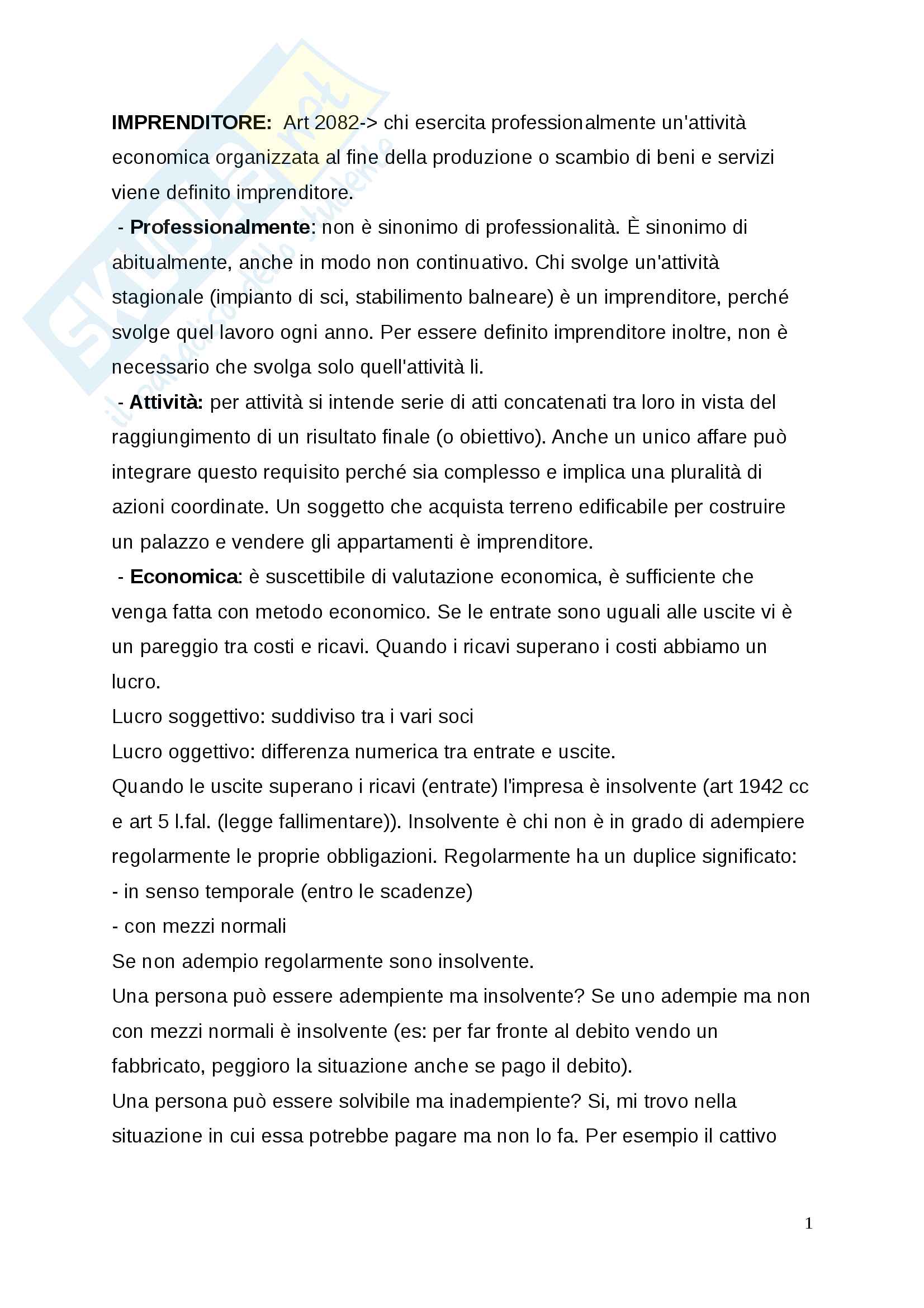 Diritto commerciale l'impresa Pag. 1