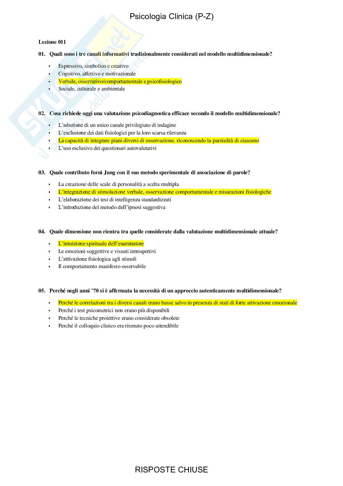 Psicologia clinica, PZ - Paniere compilato Pag. 11