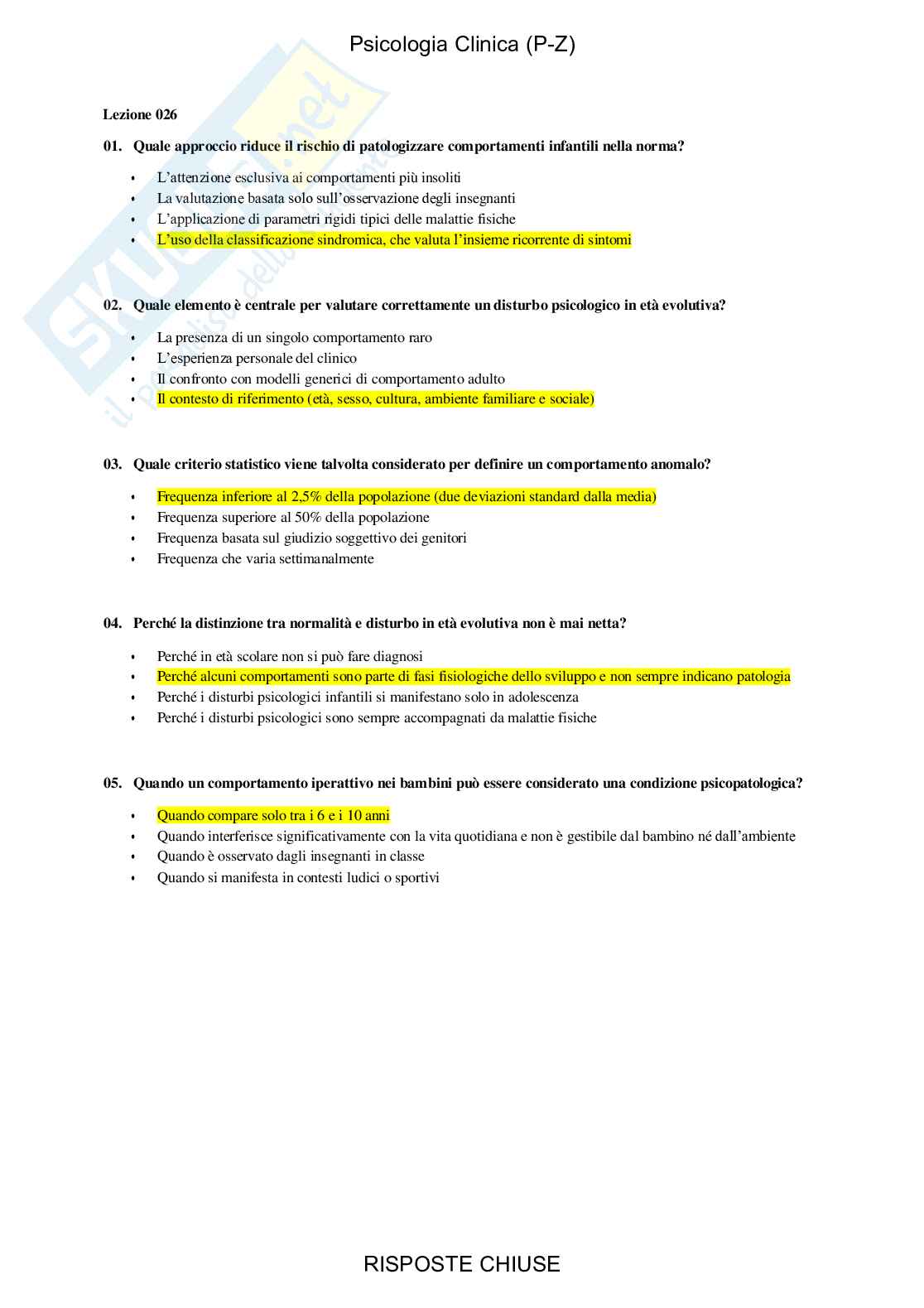 Psicologia clinica, PZ - Paniere compilato Pag. 26