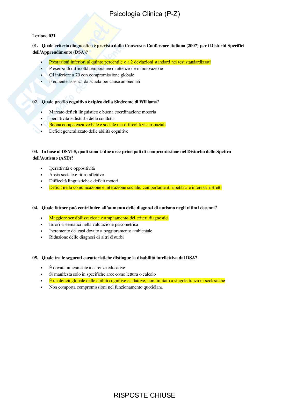 Psicologia clinica, PZ - Paniere compilato Pag. 31