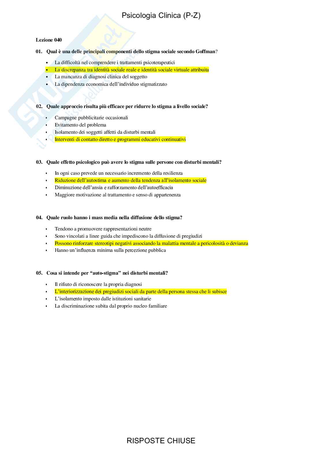 Psicologia clinica, PZ - Paniere compilato Pag. 41