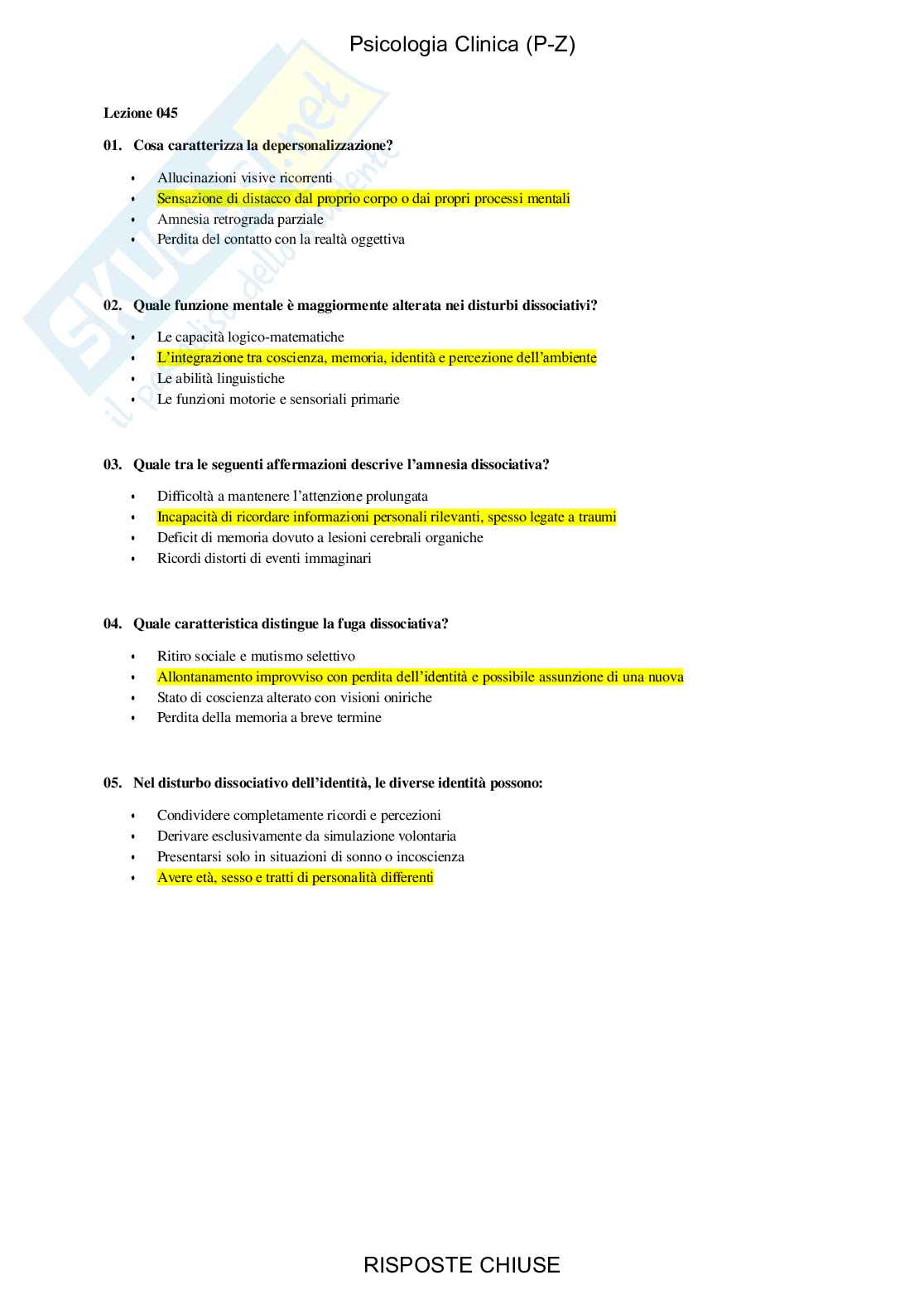 Psicologia clinica, PZ - Paniere compilato Pag. 46