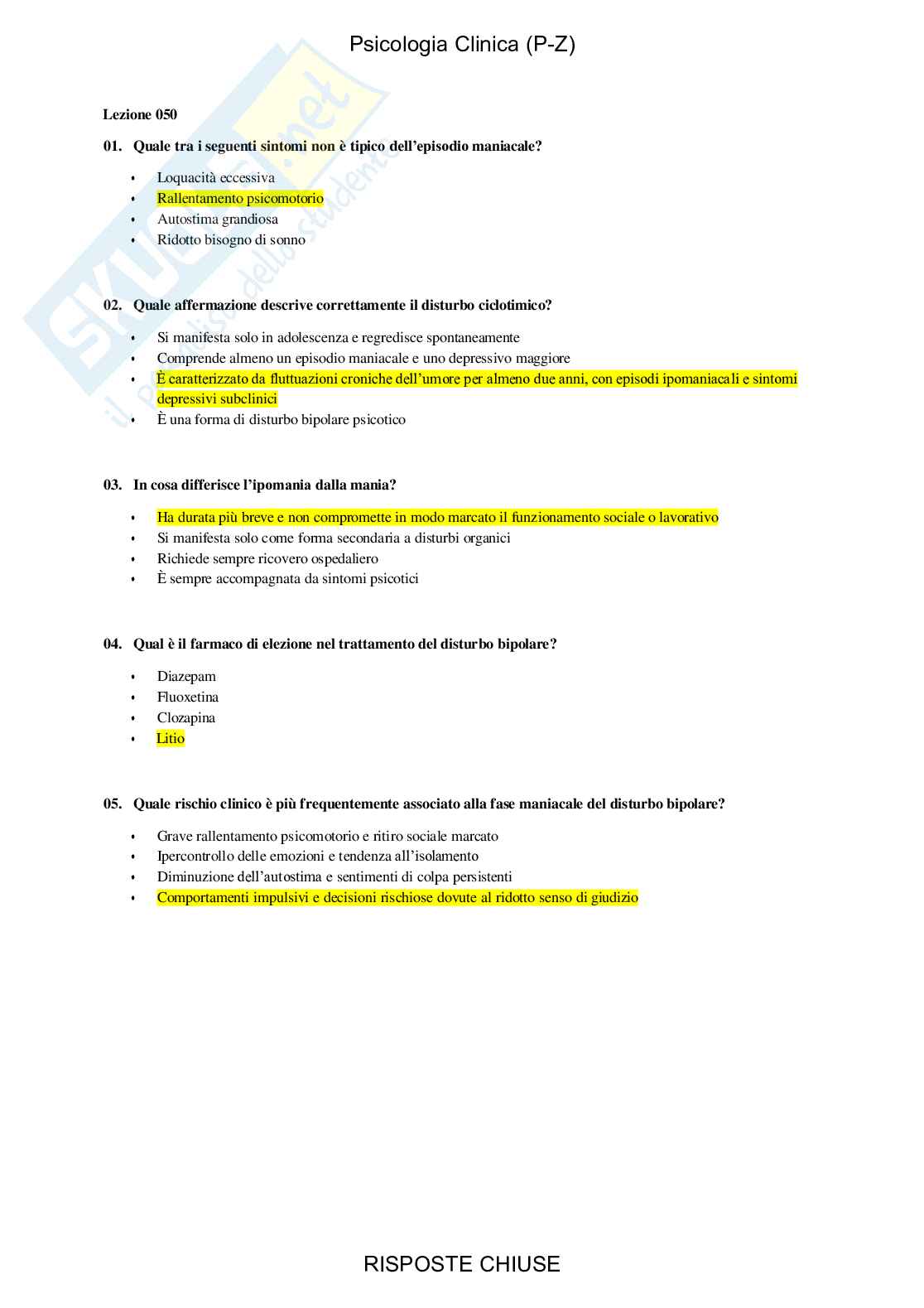 Psicologia clinica, PZ - Paniere compilato Pag. 51